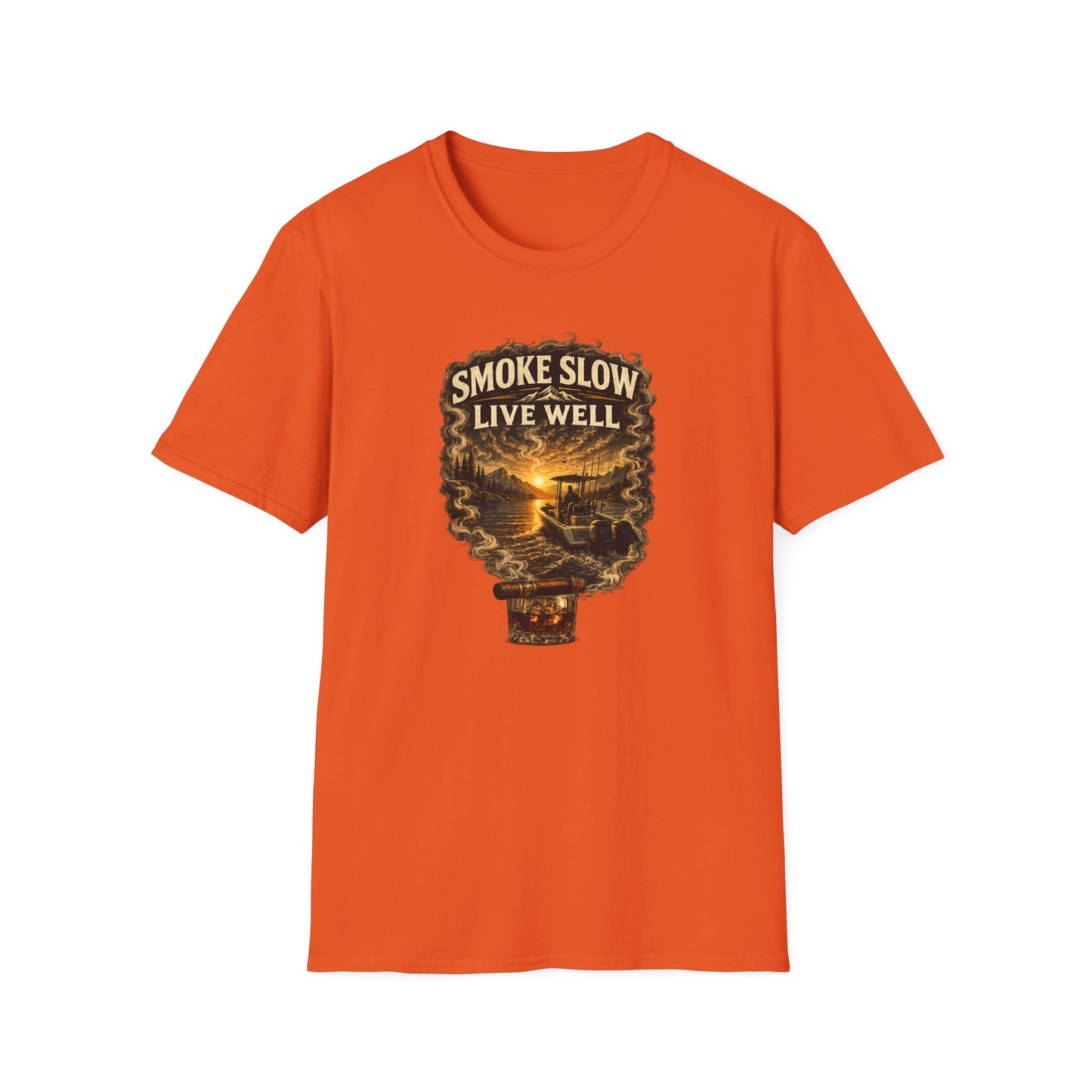 Smoke Slow Live Well Fishing T-Shirt – Cigar, Whiskey & Angler Lifestyle Tee