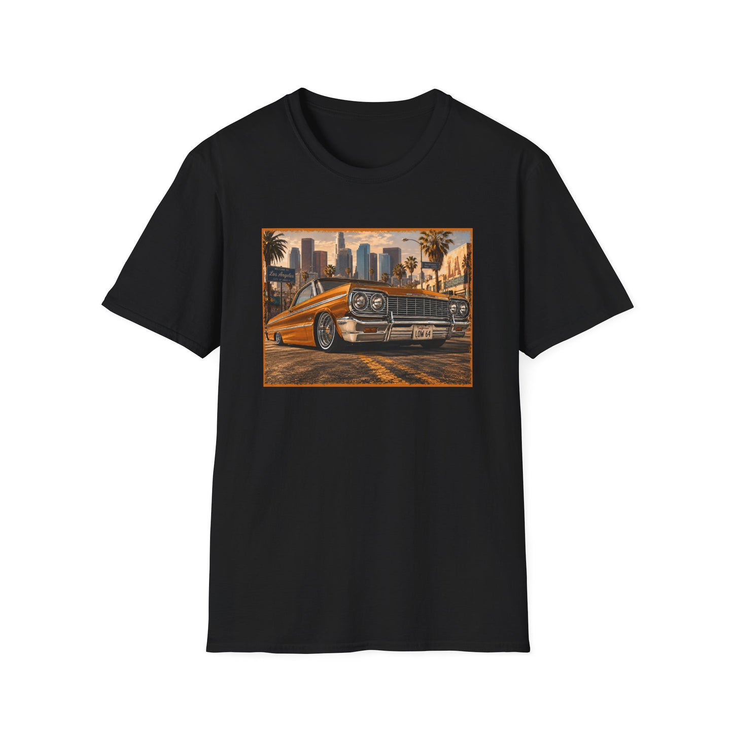 Los Angeles Lowrider T-Shirt, Orange Classic Car Graphic Tee, 1964 Style Car Shirt for Car Lovers