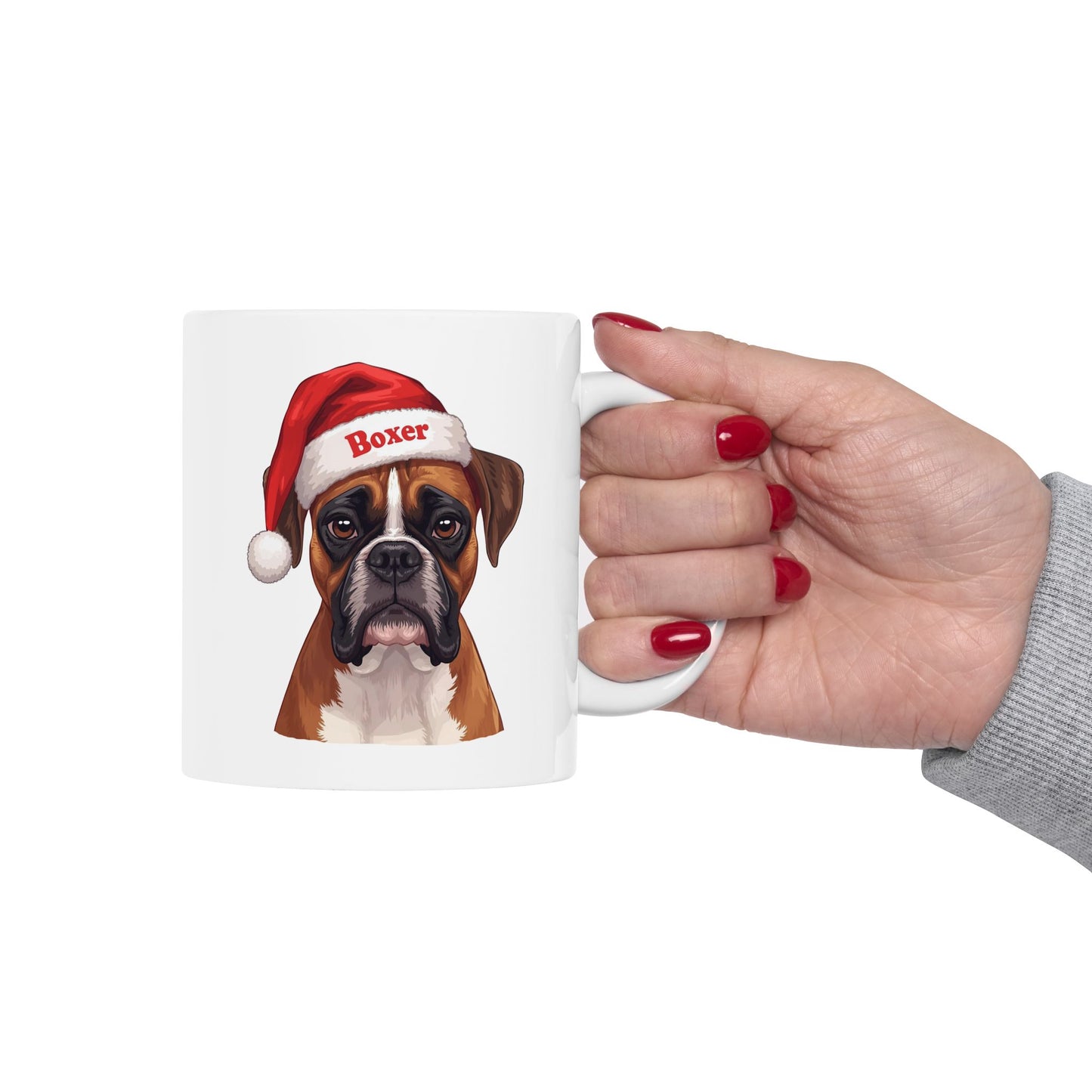 Boxer Holiday Portrait Mug – Cute Holiday Coffee Cup, Festive Boxer Ceramic Mug, Christmas Gift Idea (11oz/15oz)