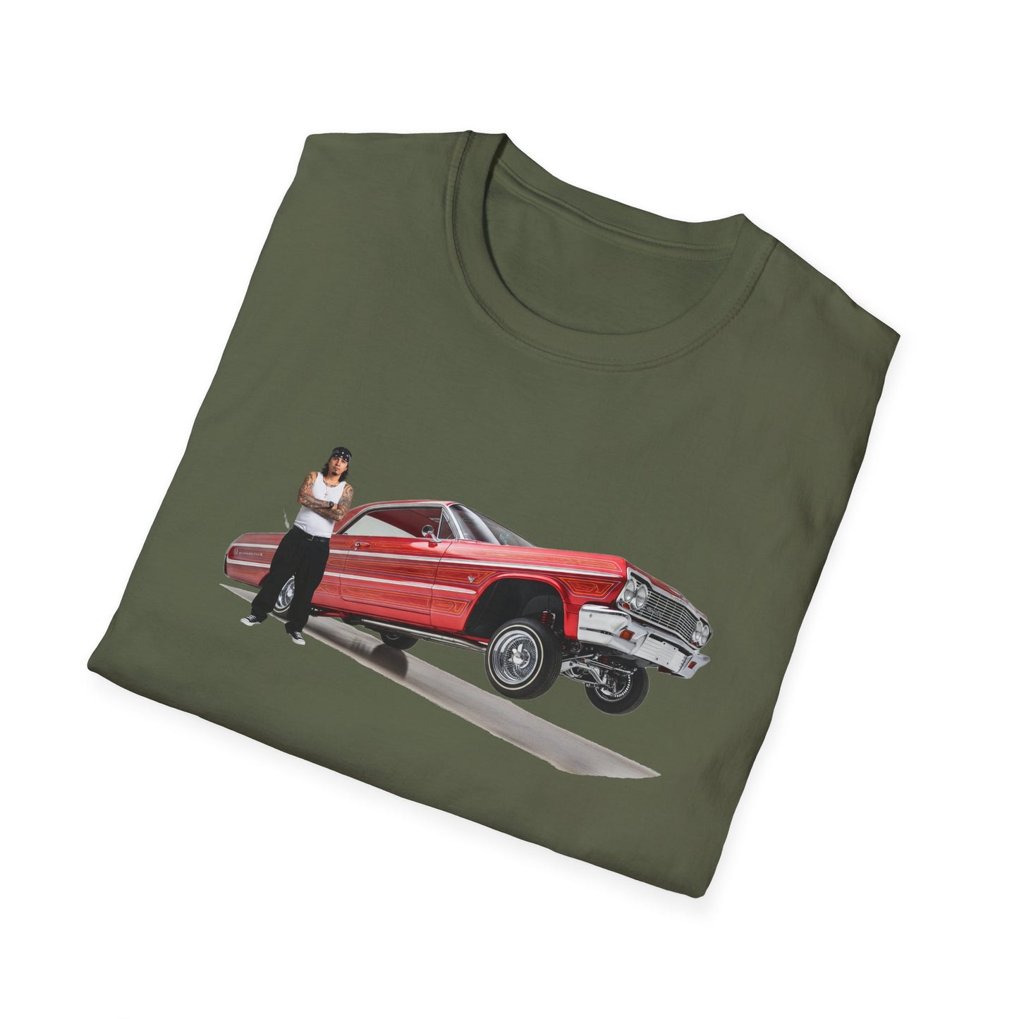 1964 Chevy Impala Hydraulics Lowrider Hoppin' graphic T-Shirt - Old School Hip Hop Cholo Art Tee Design - Chicano Car Club Graphic Tee