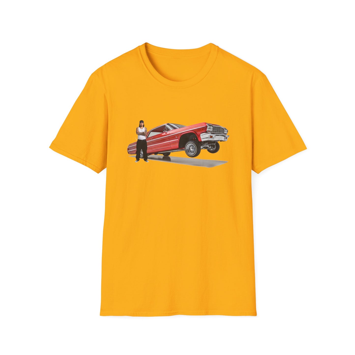 1964 Chevy Impala Hydraulics Lowrider Hoppin' graphic T-Shirt - Old School Hip Hop Cholo Art Tee Design - Chicano Car Club Graphic Tee