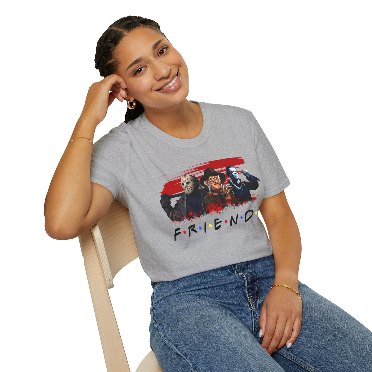 Horror Movie Villains Halloween Friends Softstyle T-Shirt, Scary Movie Tee, Halloween Shirt, Horror Movie Fan Gift, Horror Movie Characters