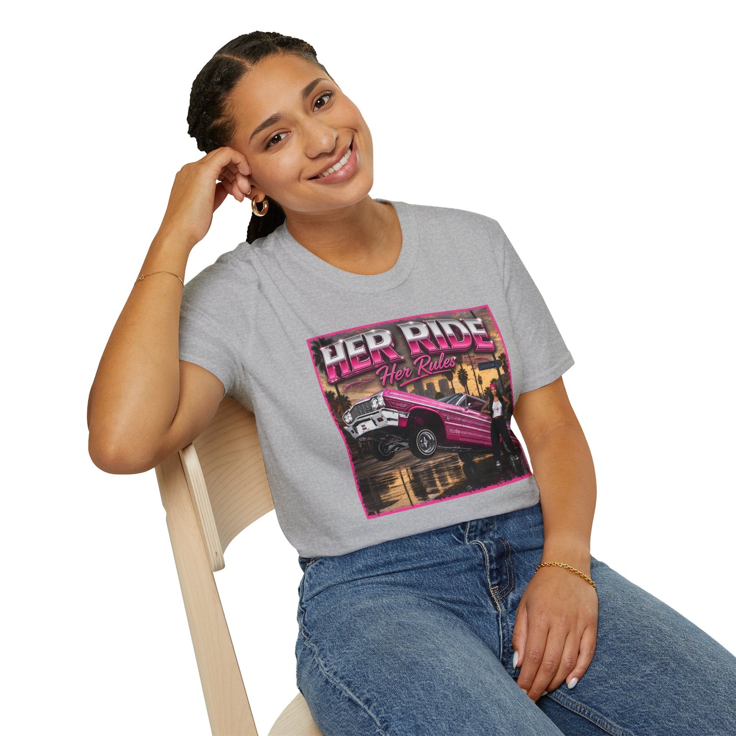 Women Lowrider Shirt, Her Ride Her Rules Tee, Pink Classic Car Graphic Shirt, Car Enthusiast Gift, Retro Auto Tee