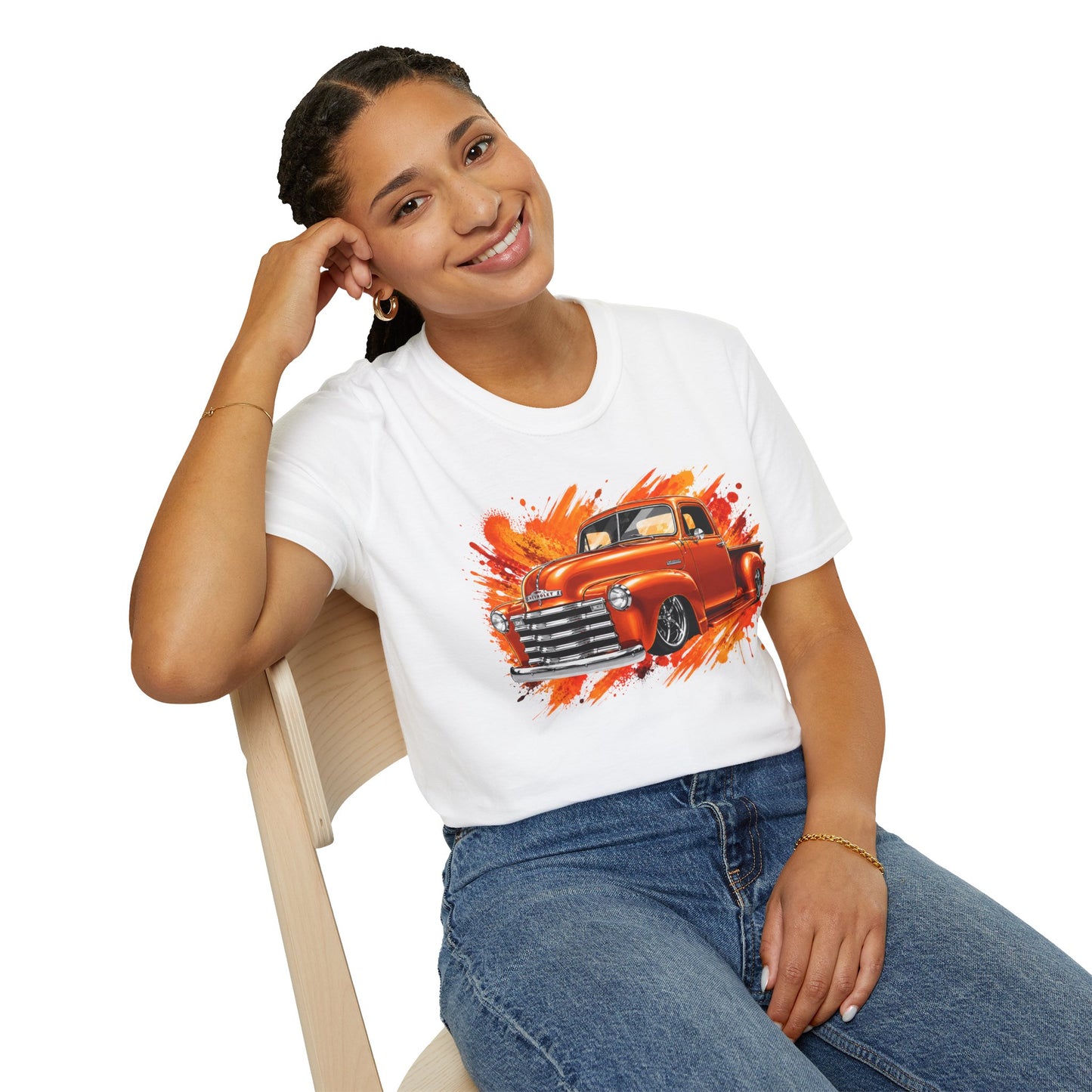 Orange Classic Truck T-Shirt, Vintage Pickup Graphic Tee, Custom Truck Shirt for Car Lovers