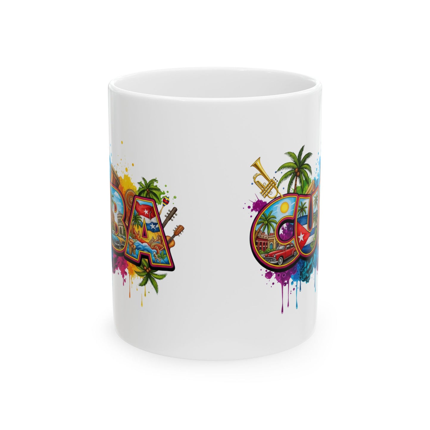 Colorful Cuban Flag Ceramic Mug, 11oz 15oz - Vibrant Cuba Souvenir Coffee Cup, Patriotic Tea Mug, Cuban American Gift, Kitchen Decor