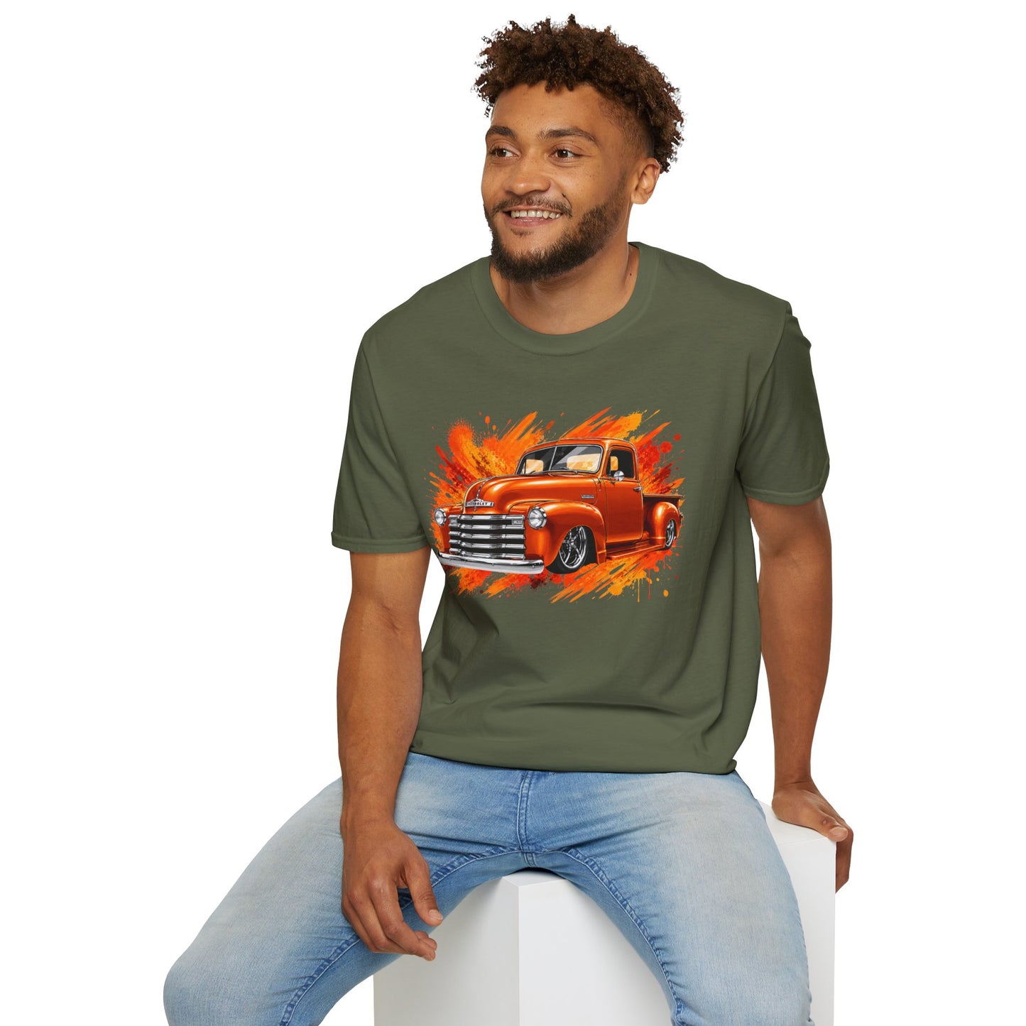 Orange Classic Truck T-Shirt, Vintage Pickup Graphic Tee, Custom Truck Shirt for Car Lovers
