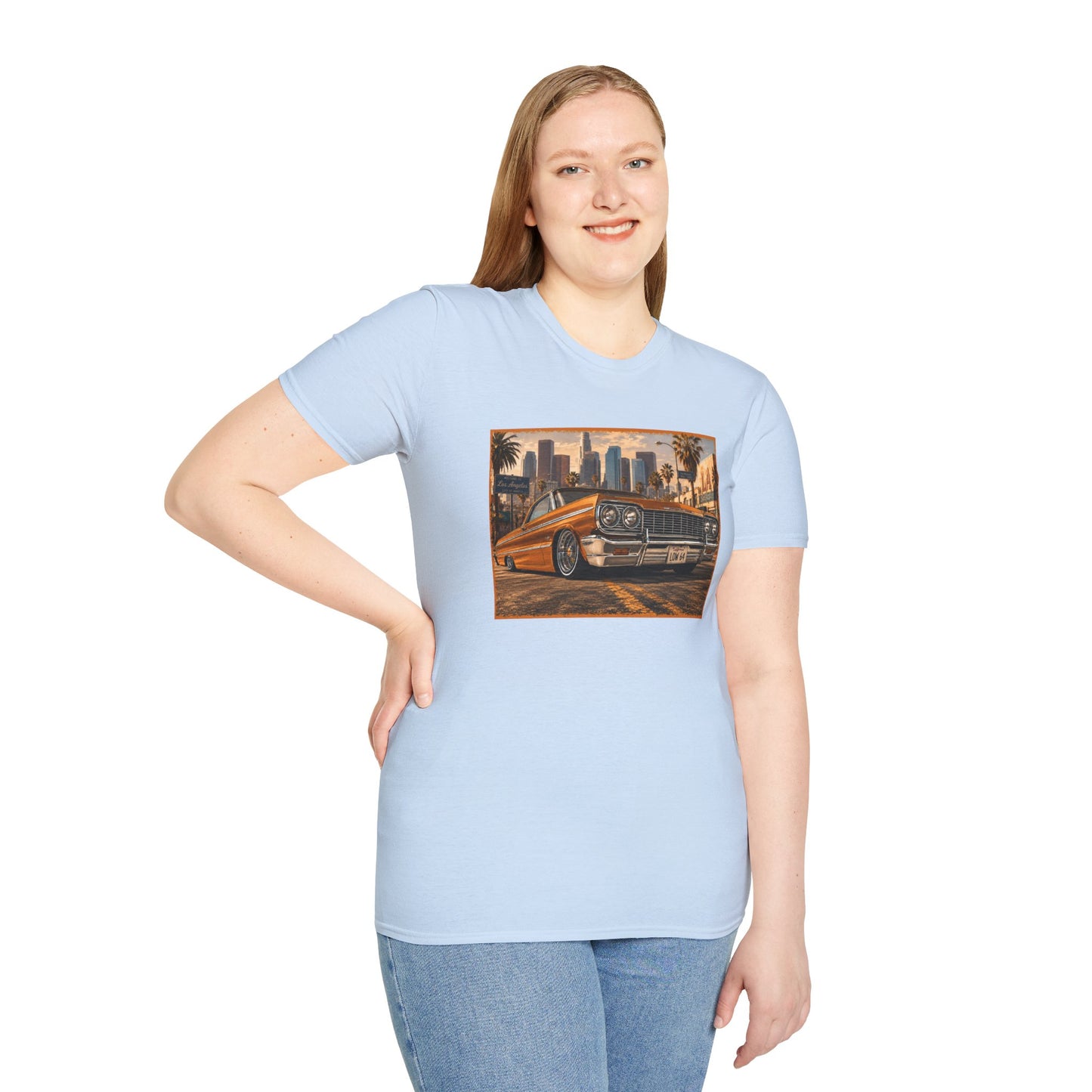 Los Angeles Lowrider T-Shirt, Orange Classic Car Graphic Tee, 1964 Style Car Shirt for Car Lovers