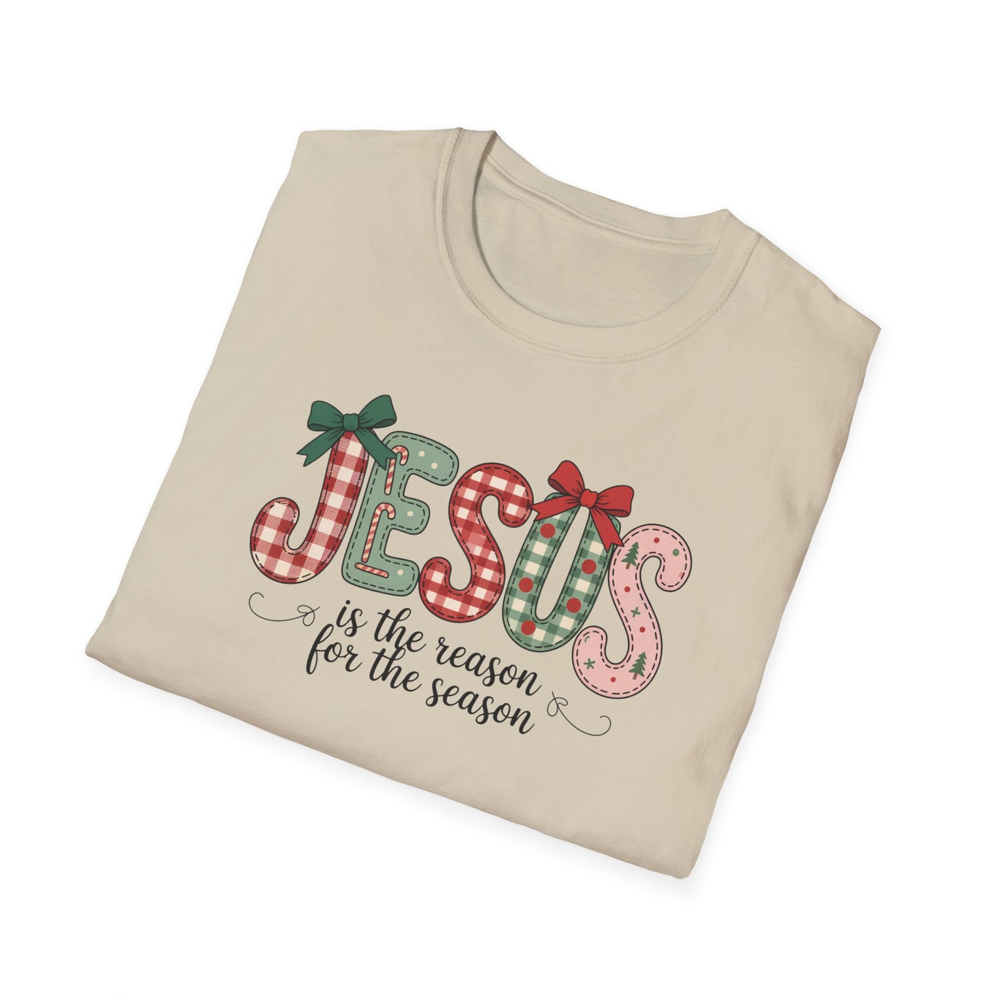 Jesus Is the Reason for the Season Christmas T-Shirt – Cute Plaid Holiday Christian Tee with Bows