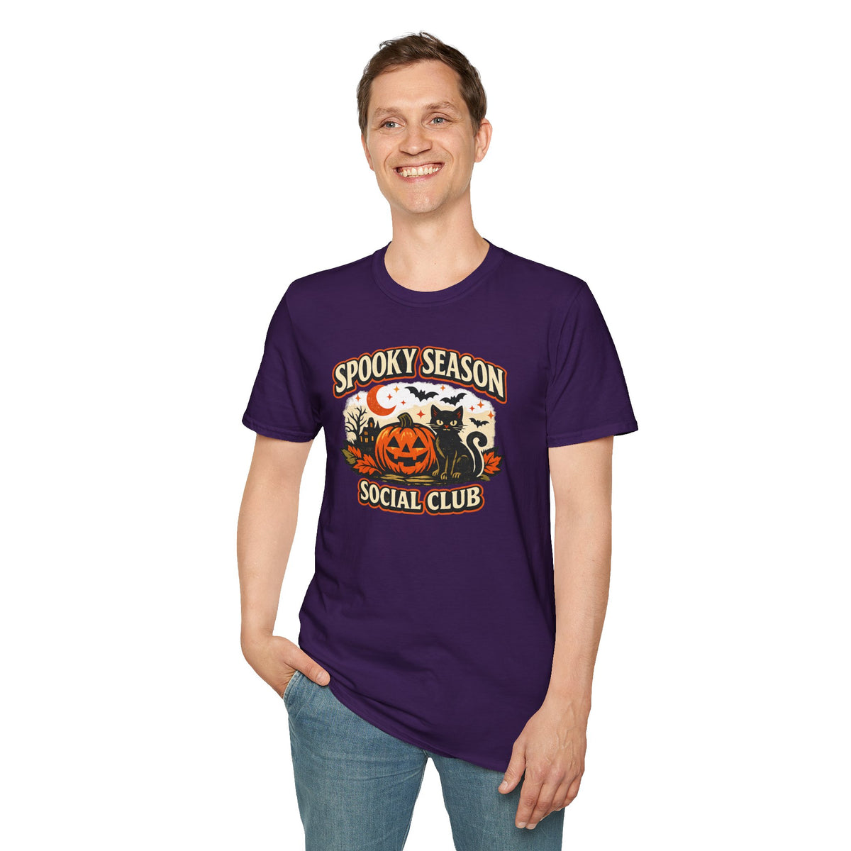 Halloween Black Cat Shirt, Spooky Season Social Club Tee, Pumpkin Cat T-Shirt, Cute Halloween Shirt, Fall Graphic Tee