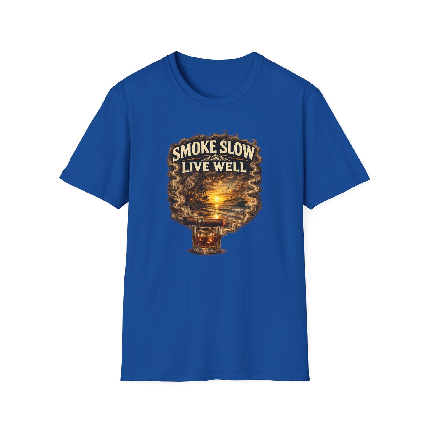 Smoke Slow Live Well Yacht T-Shirt – Cigar, Whiskey & Coastal Luxury Tee