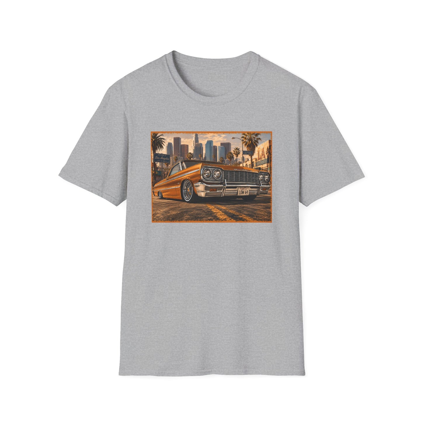 Los Angeles Lowrider T-Shirt, Orange Classic Car Graphic Tee, 1964 Style Car Shirt for Car Lovers