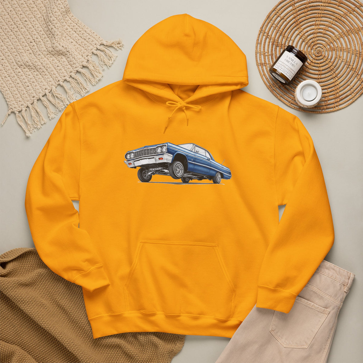 Classic Car Hoodie, Lowrider Car Hoodie, Blue Vintage Car Sweatshirt, Car Enthusiast Gift, Unisex Automotive Hoodie