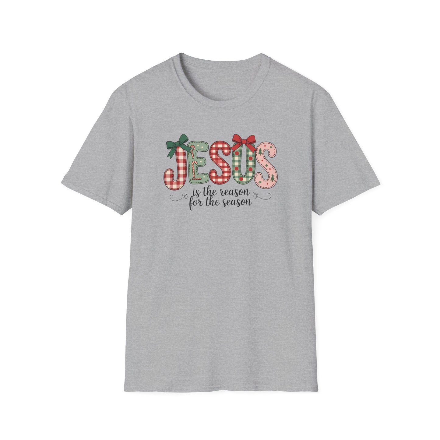 Jesus Is the Reason for the Season Christmas T-Shirt – Cute Plaid Holiday Christian Tee with Bows