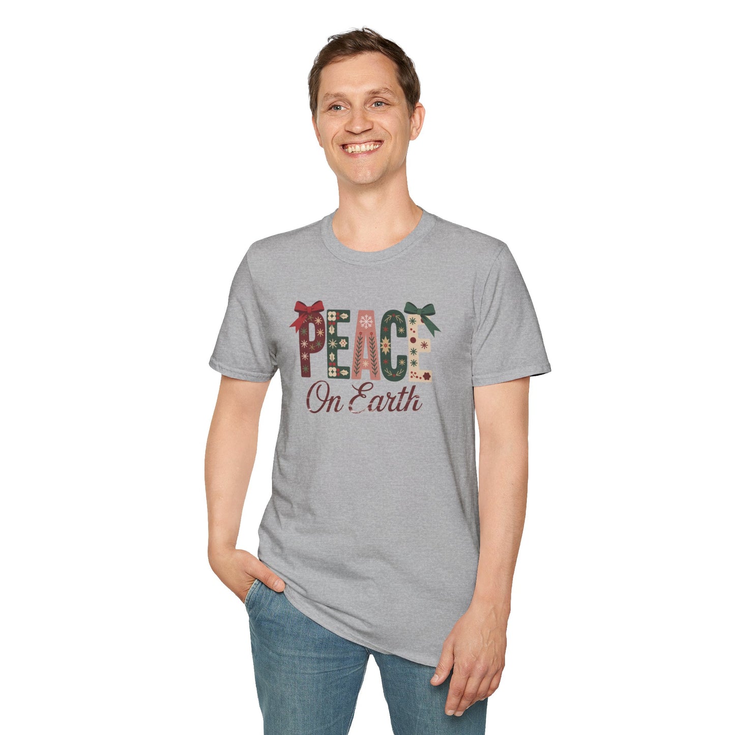 Joy and Peace Christmas T-Shirt – Festive Holiday Typography Tee with Wreath Design, Inspirational Christmas Shirt