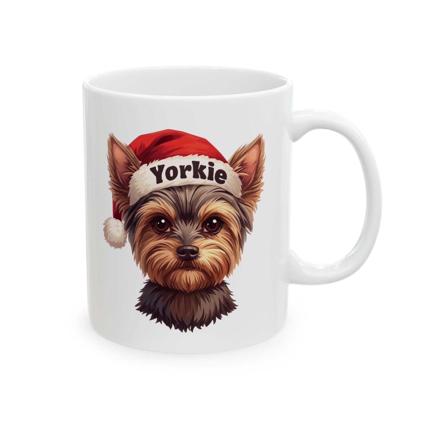 Yorkie Holiday Portrait Mug – Cute Holiday Coffee Cup, Festive Yorkie Ceramic Mug, Christmas Gift Idea (11oz/15oz)
