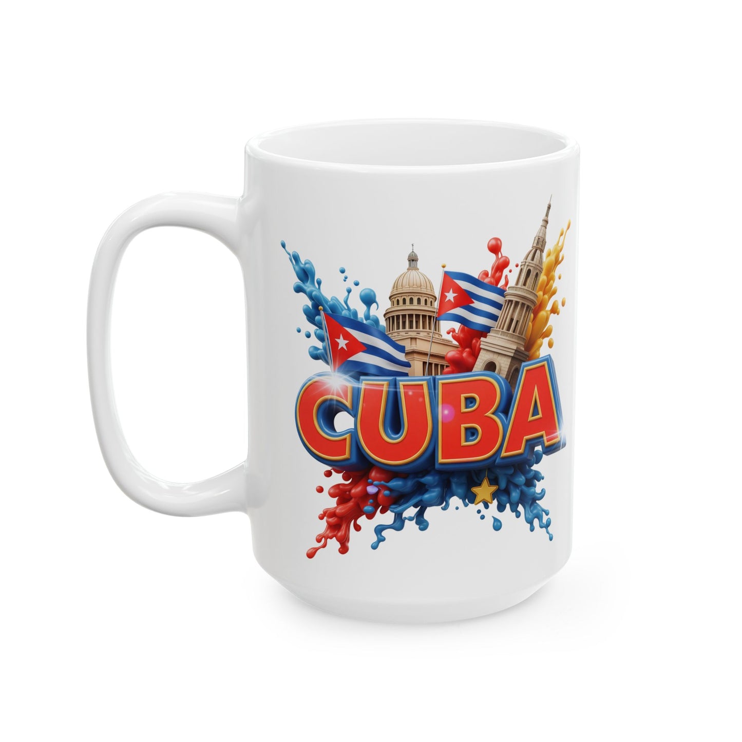 Colorful Cuban Flag Ceramic Mug, 11oz 15oz - Vibrant Cuba Souvenir Coffee Cup, Patriotic Tea Mug, Cuban American Gift, Kitchen Decor