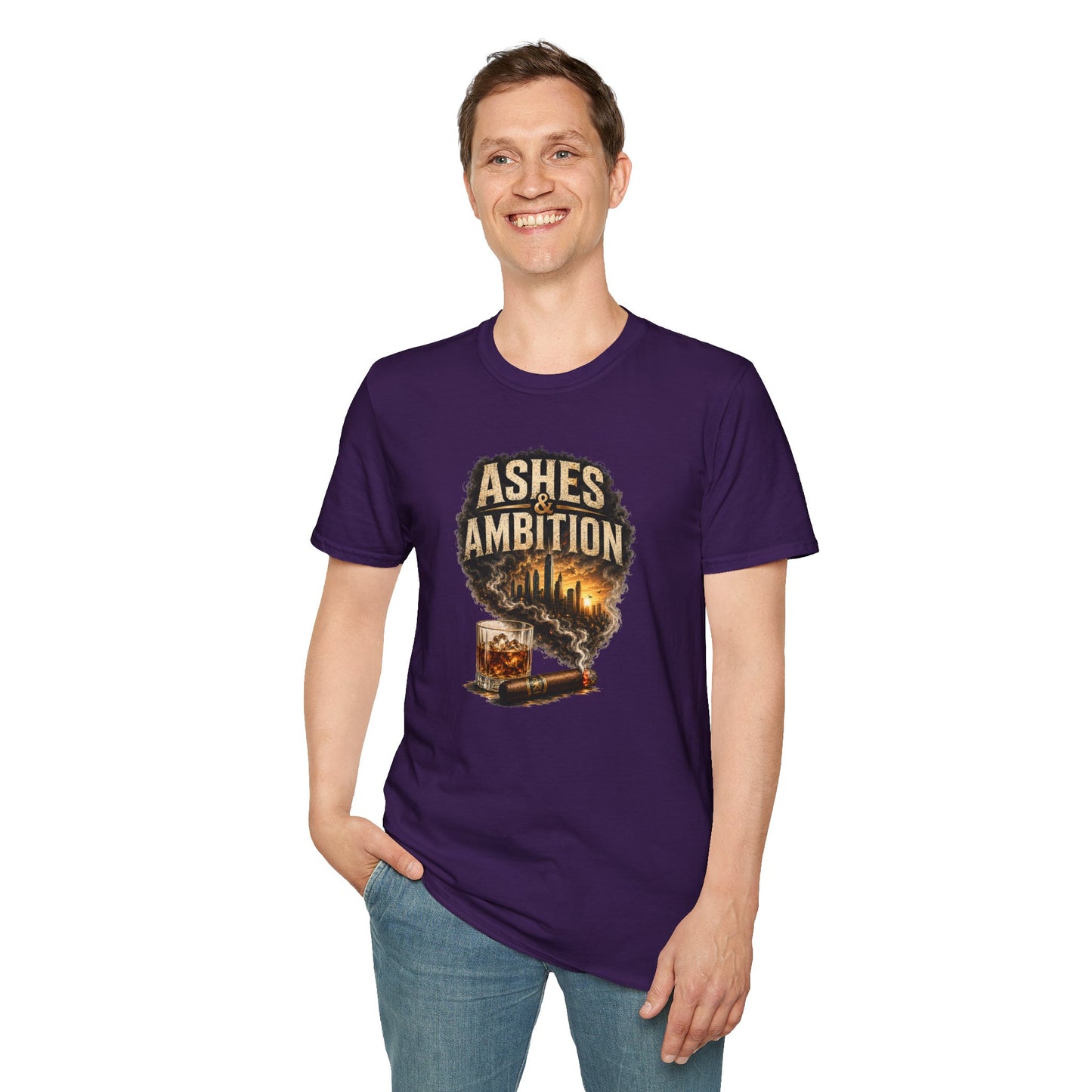 Ashes & Ambition Cigar T-Shirt – Whiskey, Success & Hustle Lifestyle Tee