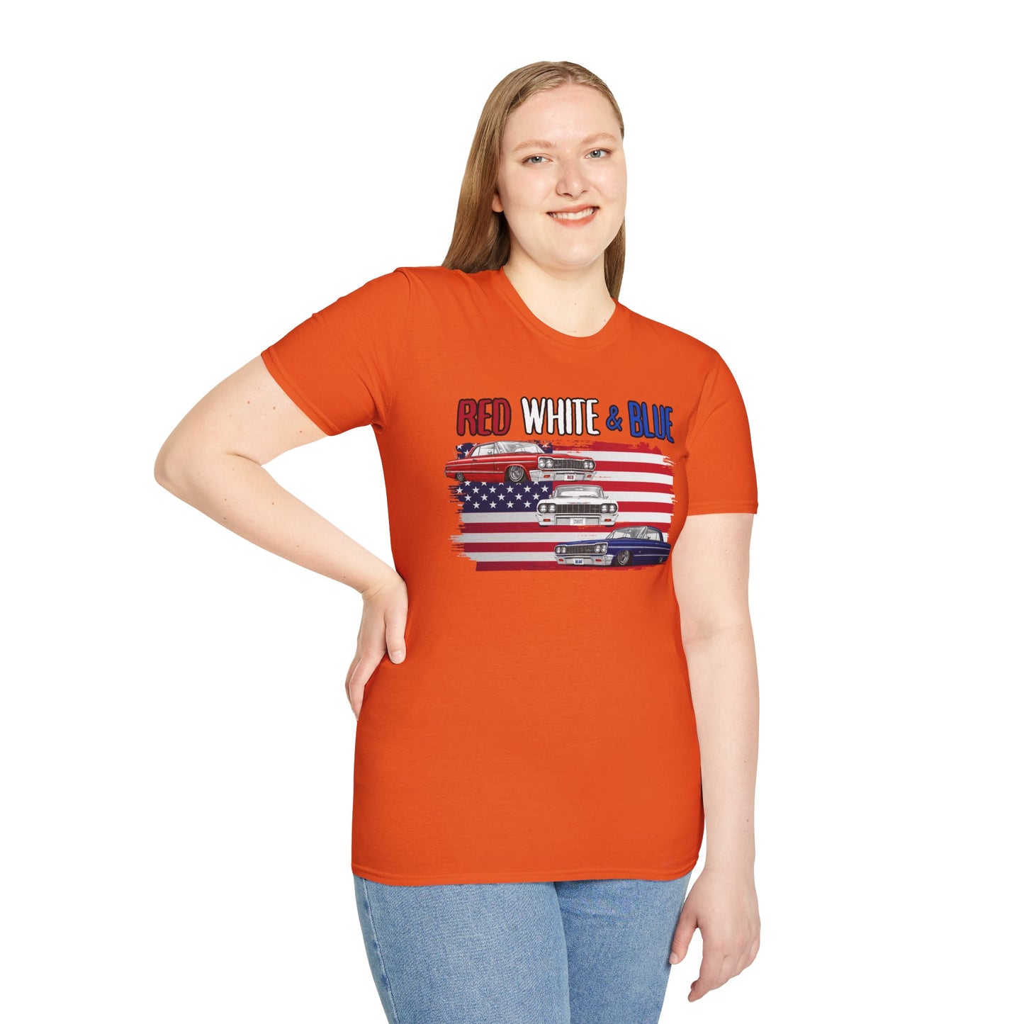 Patriotic Lowrider Shirt, Red White and Blue Car Tee, Classic Car Shirt, 4th of July Car Lover Gift, Unisex Auto Tee