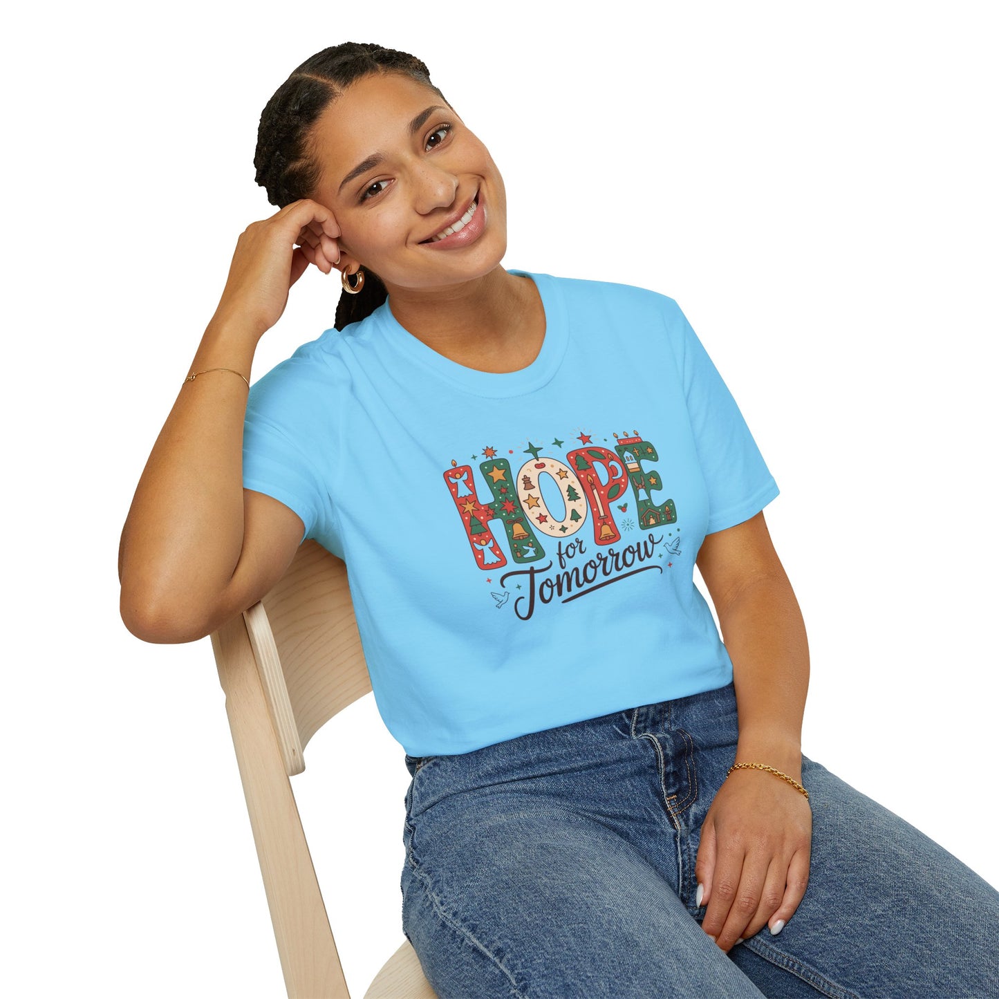 Hope for Tomorrow Christmas T-Shirt – Inspirational Holiday Faith Tee with Festive Lettering and Positive Message