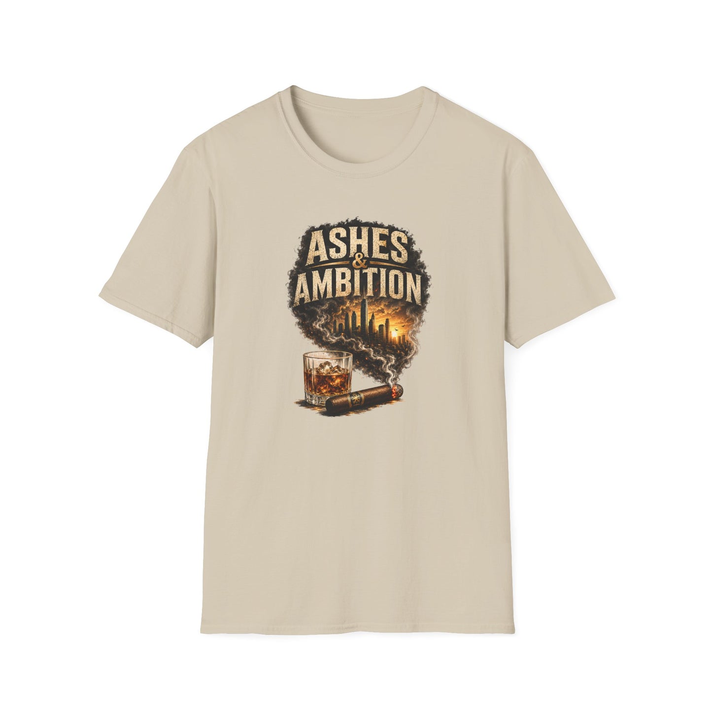 Ashes & Ambition Cigar T-Shirt – Whiskey, Success & Hustle Lifestyle Tee