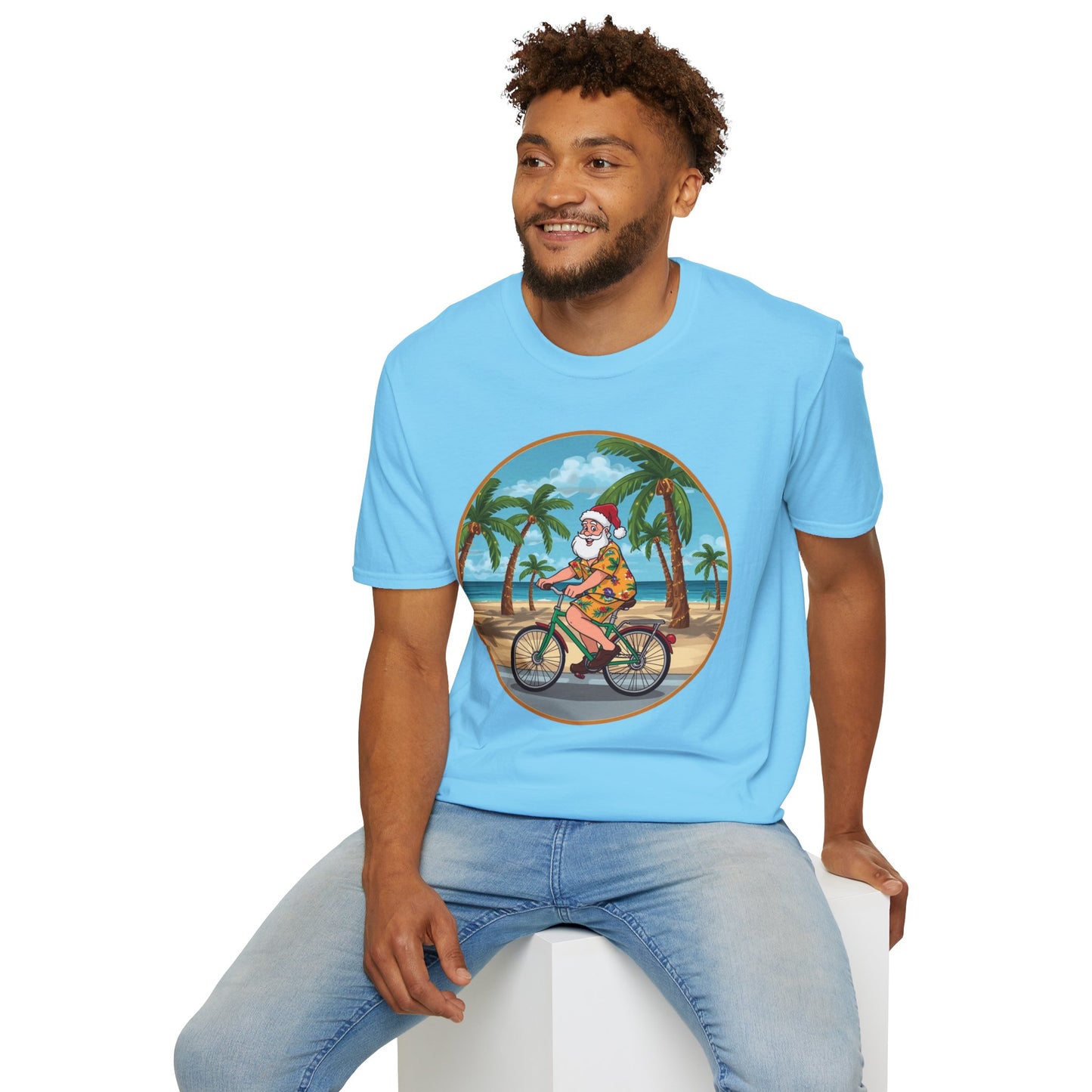 Tropical Santa riding a bicycle shirt, Family Christmas Shirts, Christmas T Shirt, Holiday Shirt, Cute Xmas Shirt for the family, Holiday Gift