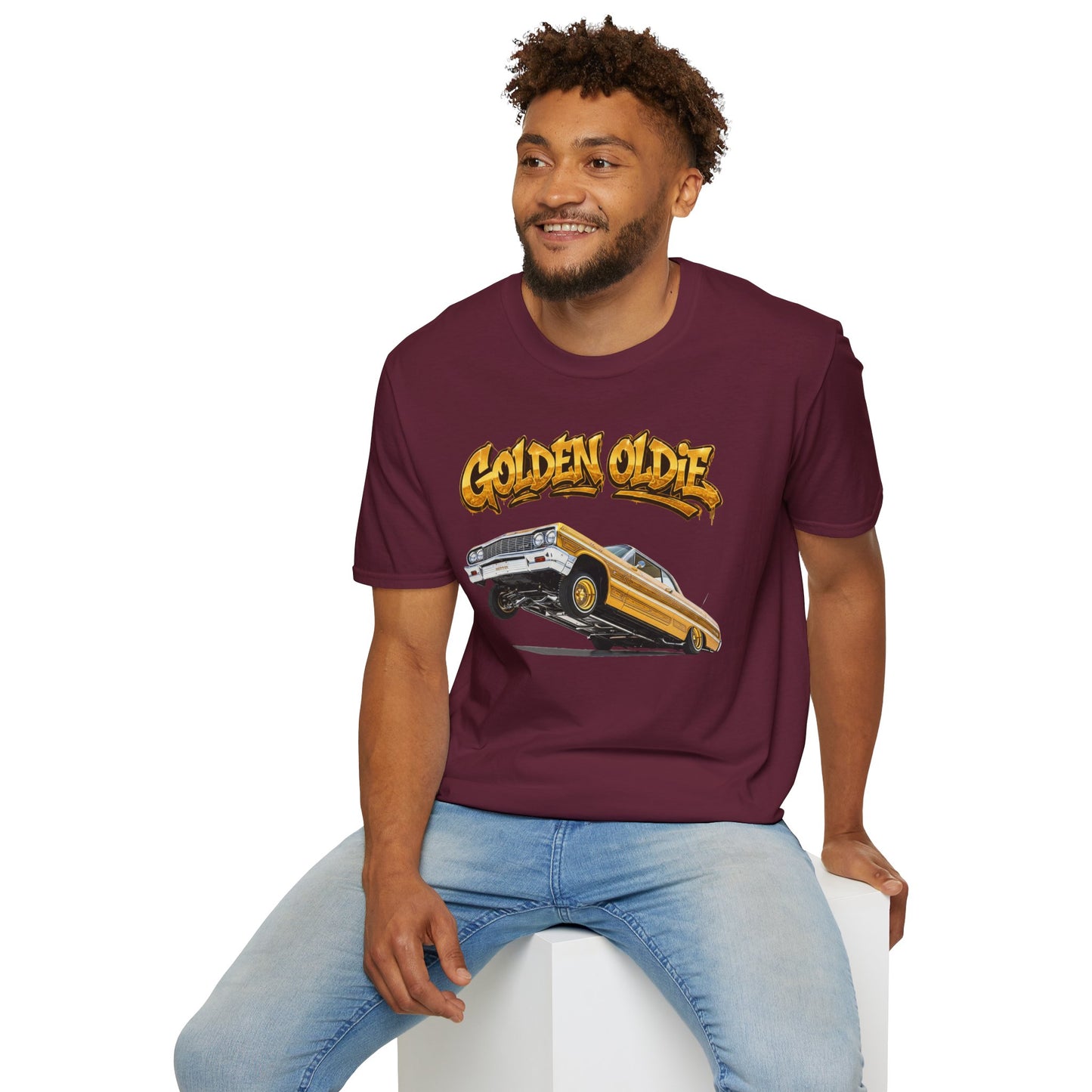 Golden Oldie Lowrider Shirt, Classic Car Tee, Vintage Auto Graphic Shirt, Car Enthusiast Gift, Retro Car Lover Tee