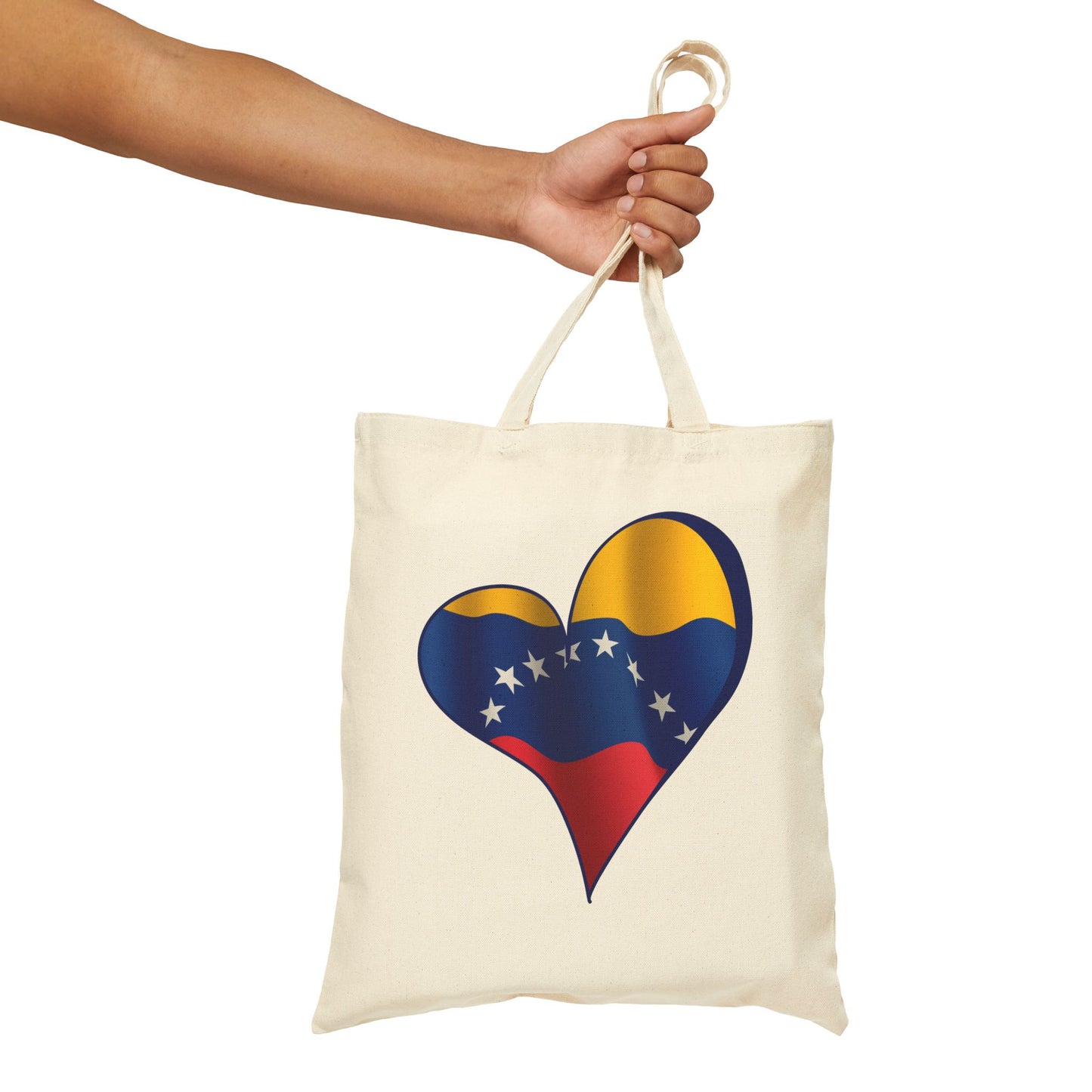 Venezuela Flag Heart Tote Bag, Cotton Canvas Grocery Shopping Beach Handbag, Venezuela Pride Gift, Patriotic Shoulder Bag