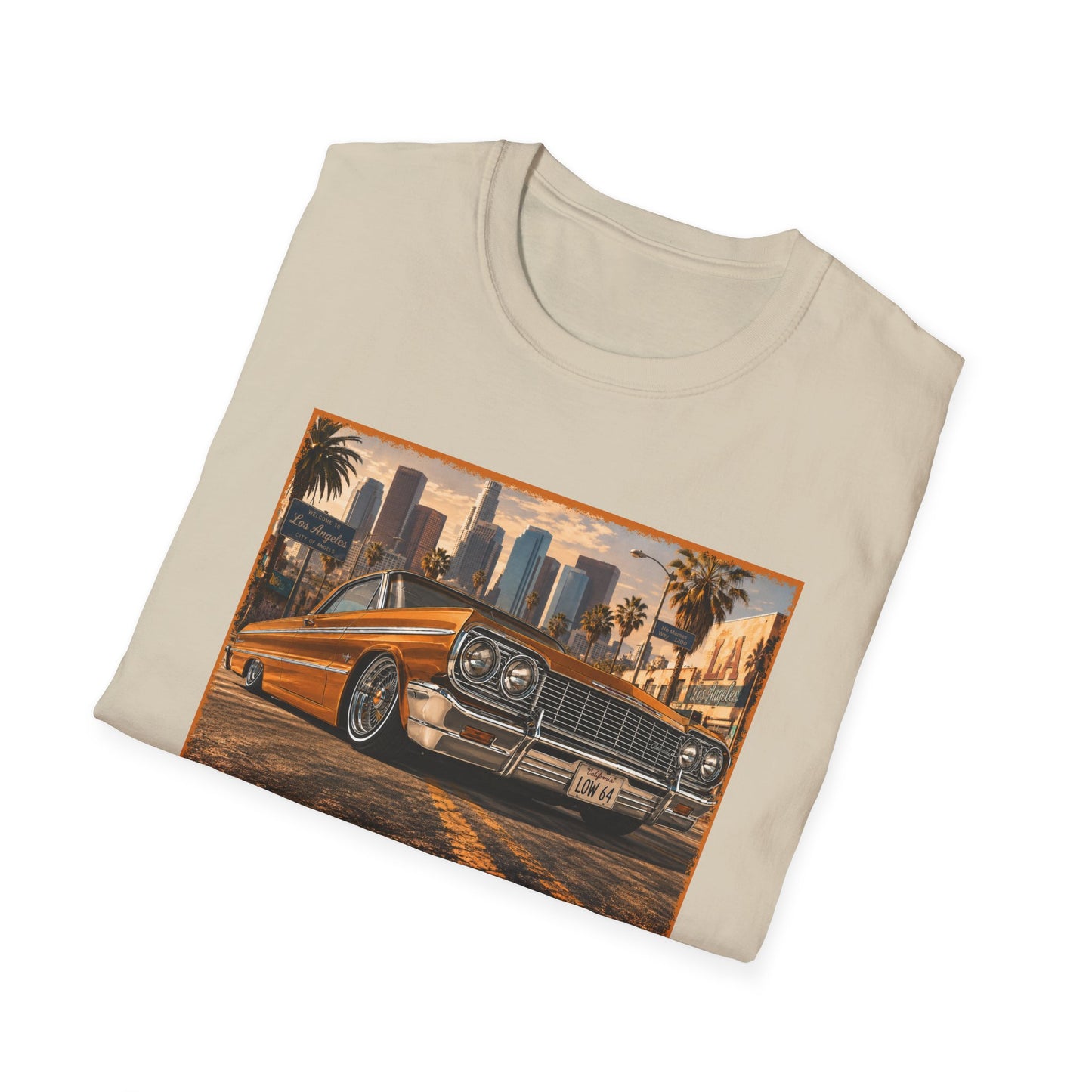 Los Angeles Lowrider T-Shirt, Orange Classic Car Graphic Tee, 1964 Style Car Shirt for Car Lovers