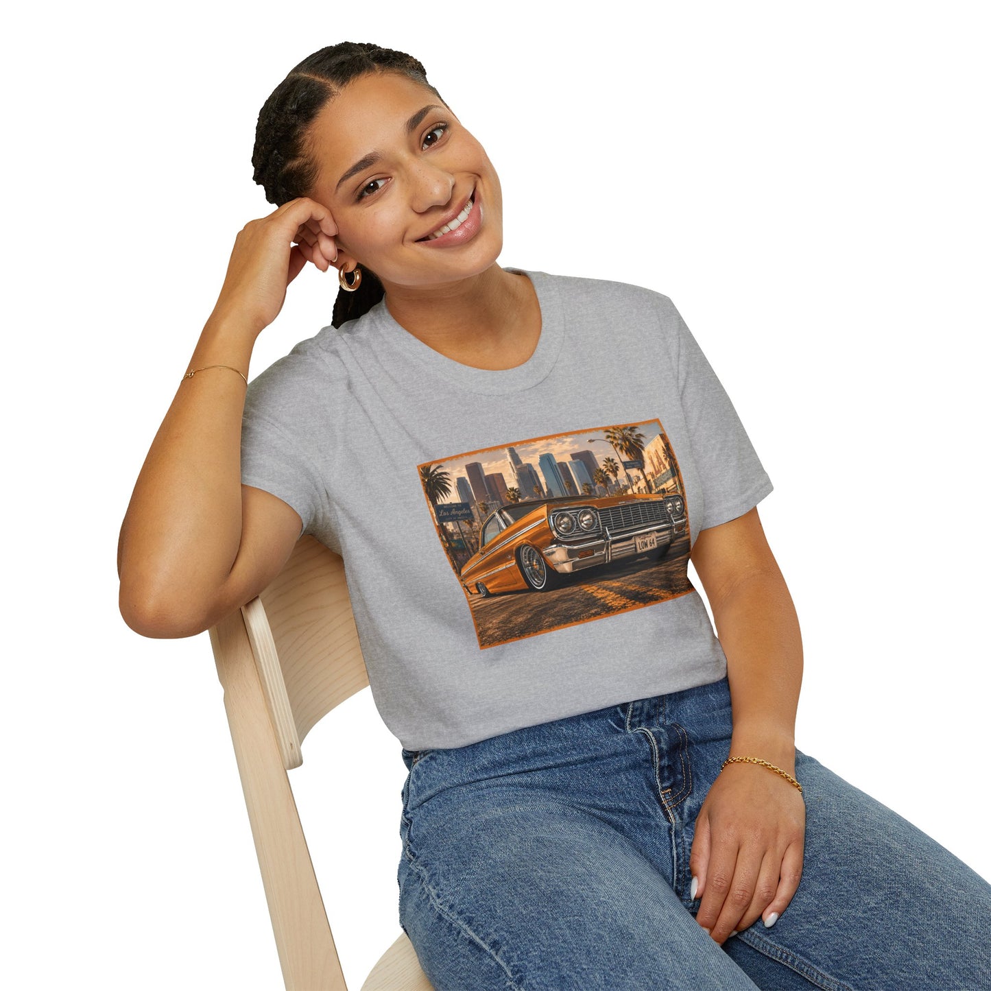 Los Angeles Lowrider T-Shirt, Orange Classic Car Graphic Tee, 1964 Style Car Shirt for Car Lovers