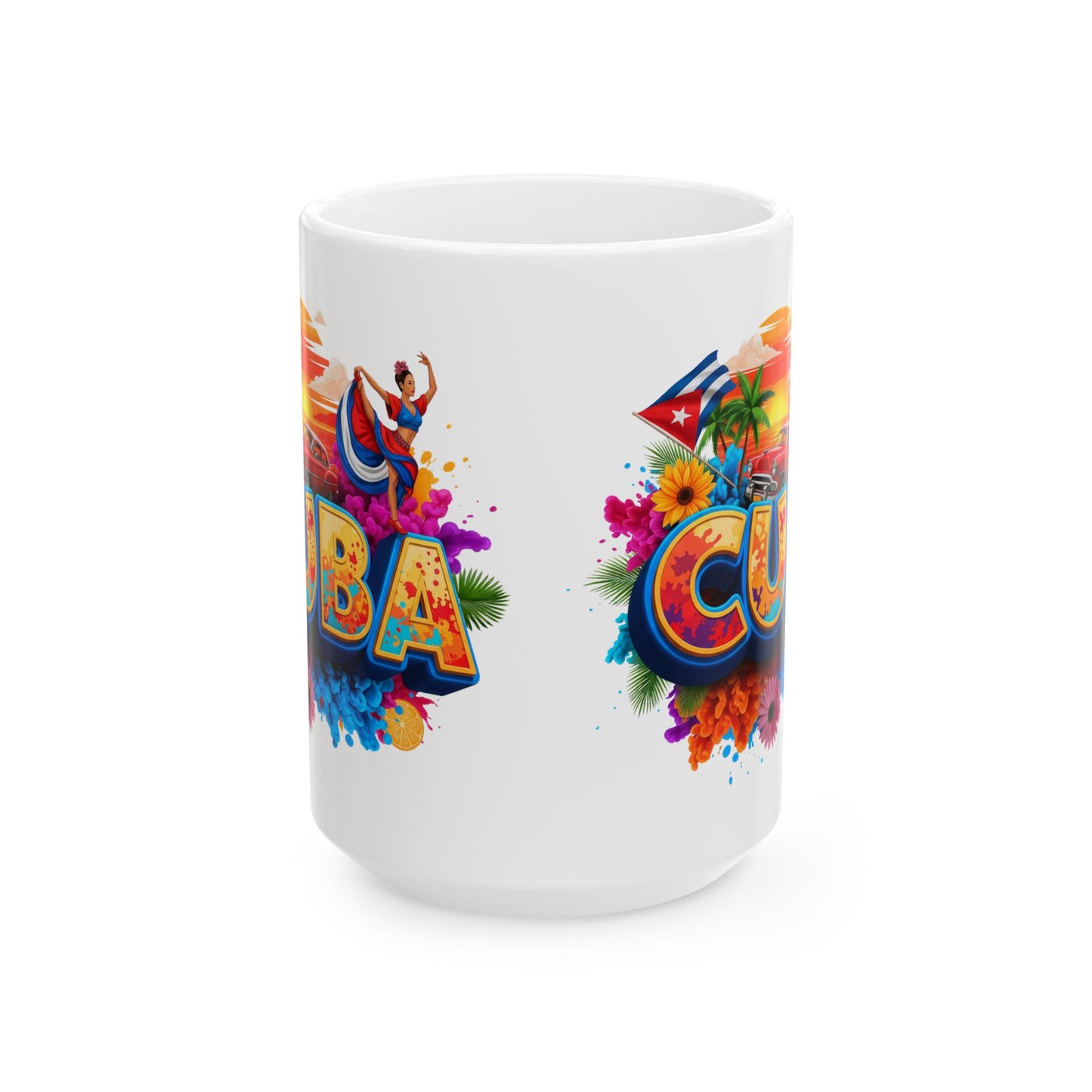 Colorful Cuban Flag Ceramic Mug, 11oz 15oz - Vibrant Cuba Souvenir Coffee Cup, Patriotic Tea Mug, Cuban American Gift, Kitchen Decor