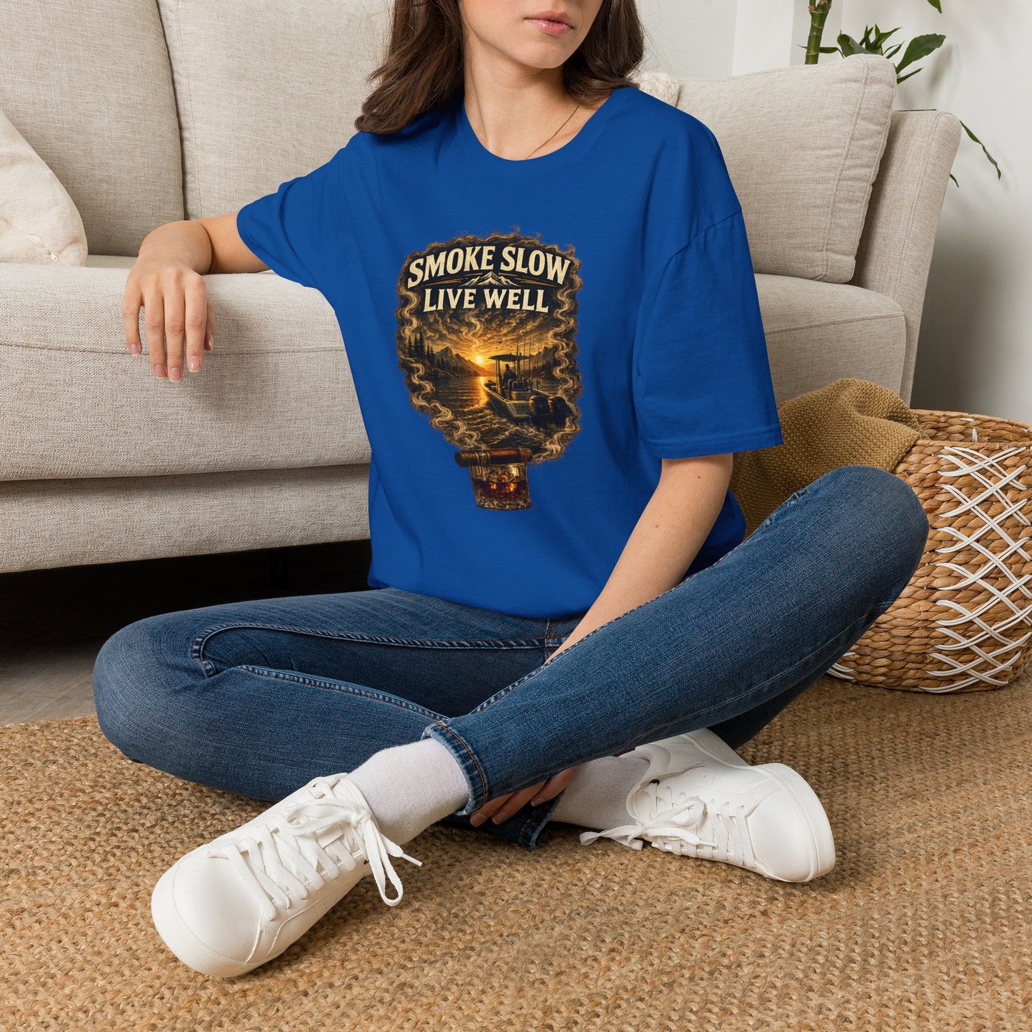 Smoke Slow Live Well Cigar T-Shirt – Whiskey & Outdoor Boating Lifestyle Cigar Tee