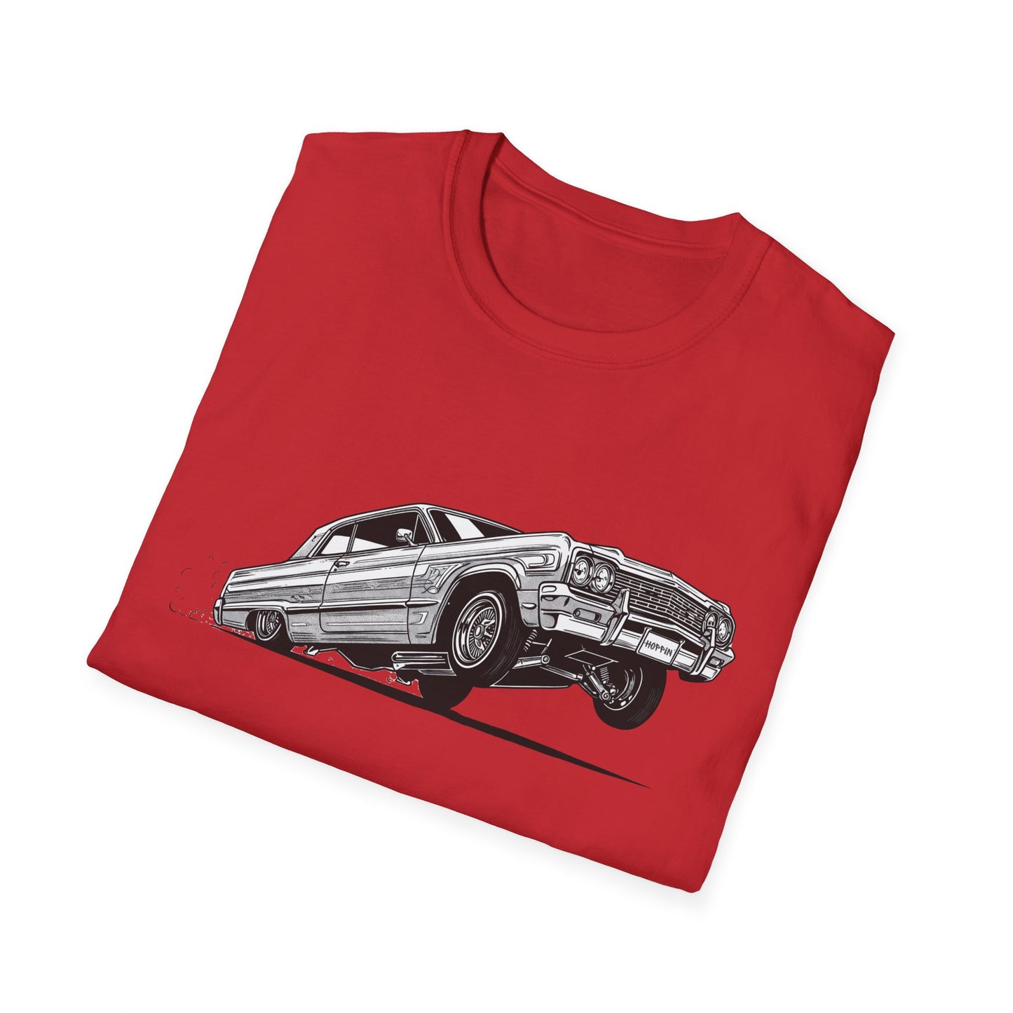 1964 Chevy Impala Hydraulics Lowrider Ink Drawing T-Shirt - Old School Hip Hop Cholo Art Tee Design - Chicano Car Club Graphic Tee