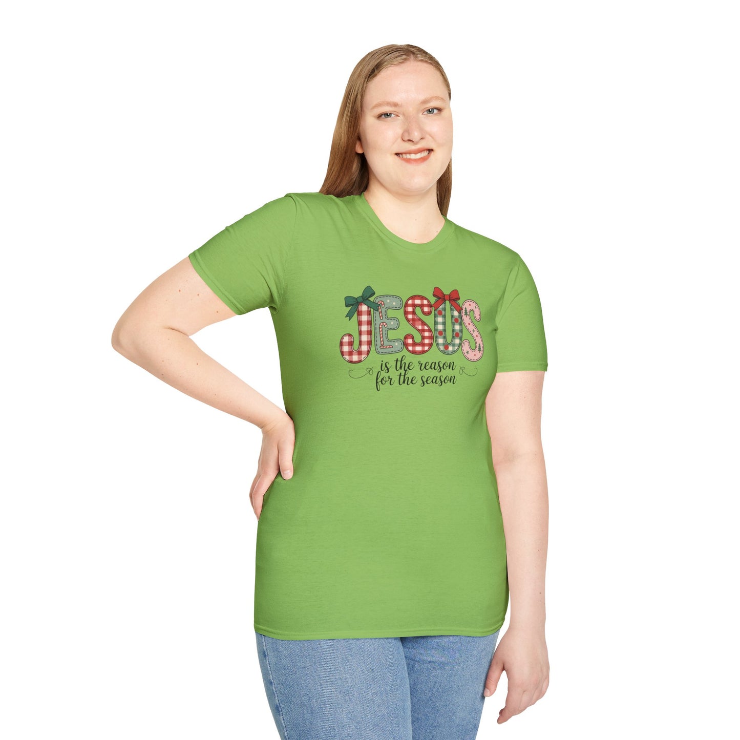 Jesus Is the Reason for the Season Christmas T-Shirt – Cute Plaid Holiday Christian Tee with Bows