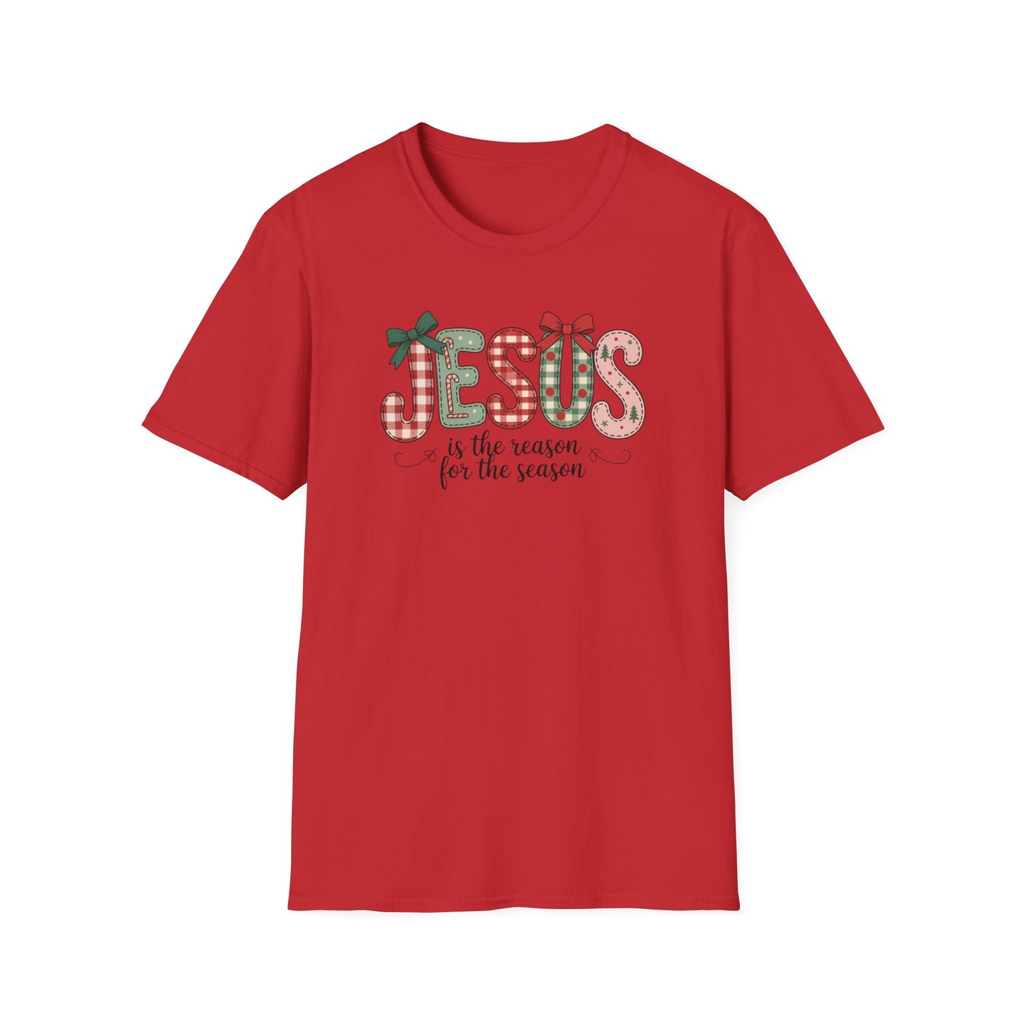 Jesus Is the Reason for the Season Christmas T-Shirt – Cute Plaid Holiday Christian Tee with Bows