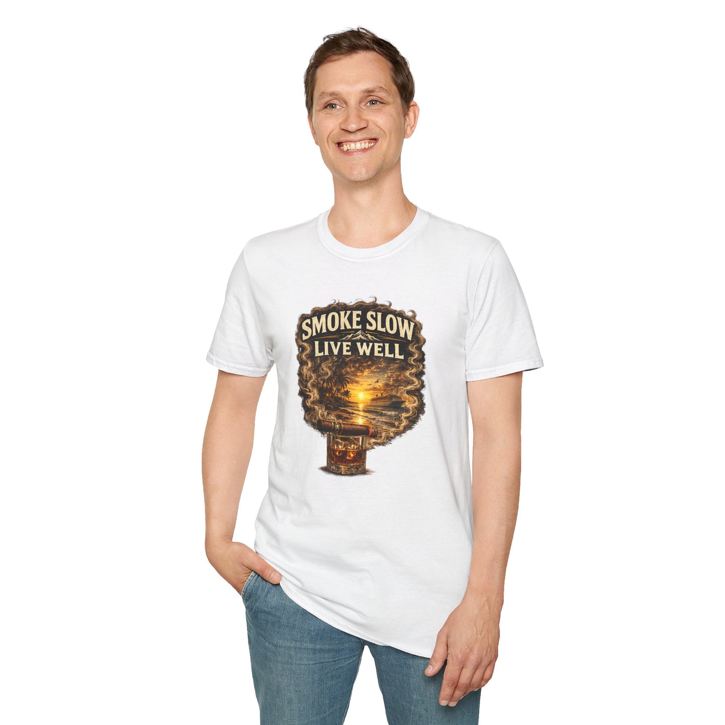 Smoke Slow Live Well Yacht T-Shirt – Cigar, Whiskey & Coastal Luxury Tee