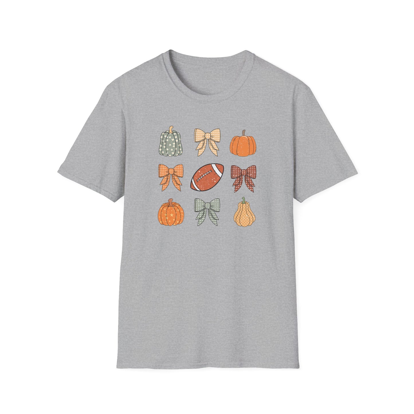 Fall Pumpkins Bow Football Unisex T-Shirt, Autumn Tee, Pumpkin Patch Shirt, Thanksgiving Top, Harvest Festival Apparel, Gif for her