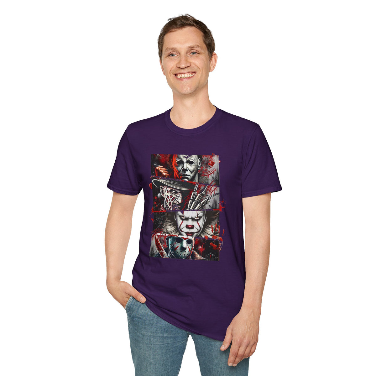 Horror Movie Villains Halloween Softstyle T-Shirt, Scary Movie Tee, Halloween Shirt, Horror Movie Fan Gift, Horror Movie Characters