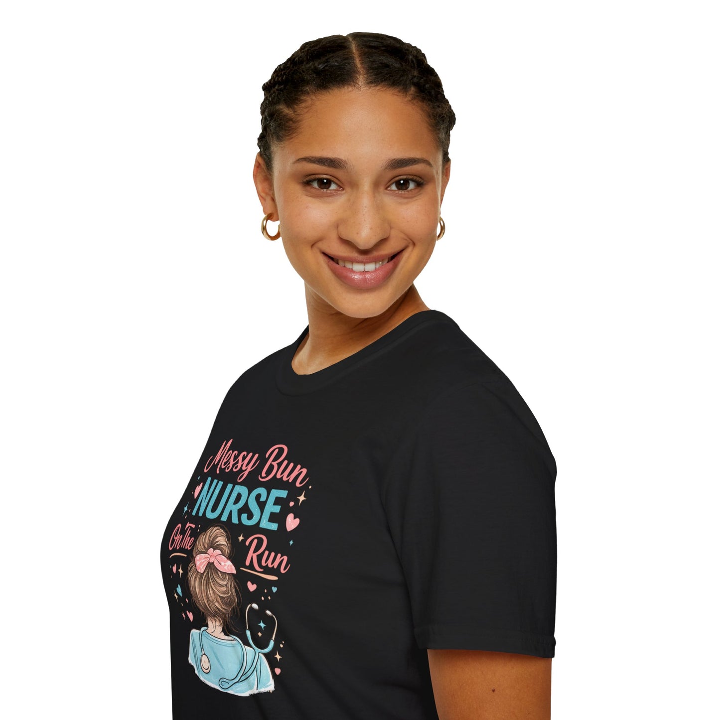 Messy Bun Nurse On The Run Shirt – Cute Nurse T-Shirt for Women – Funny RN CNA Nursing Student Tee – Nurse Gift for Her, Medical Worker Apparel