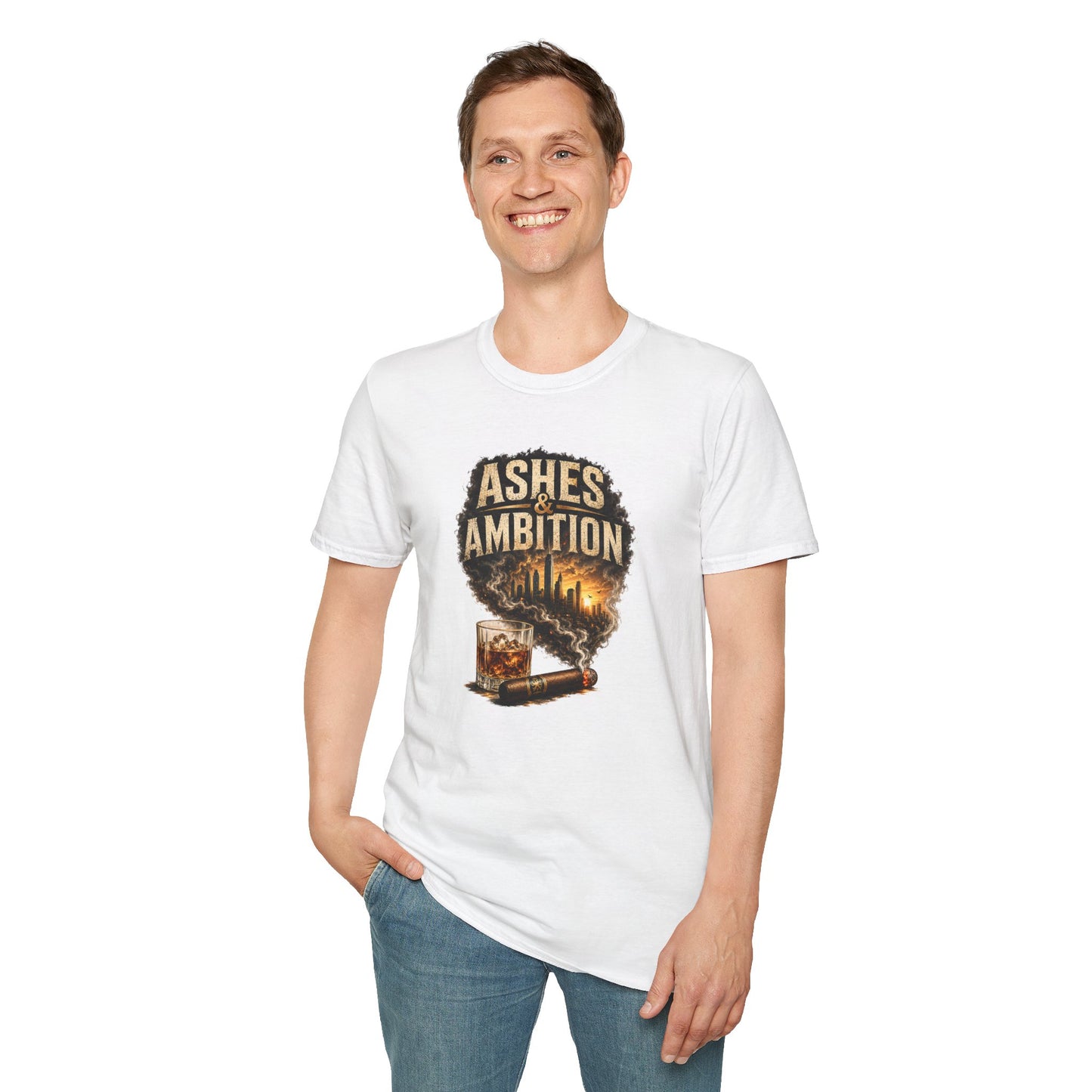 Ashes & Ambition Cigar T-Shirt – Whiskey, Success & Hustle Lifestyle Tee