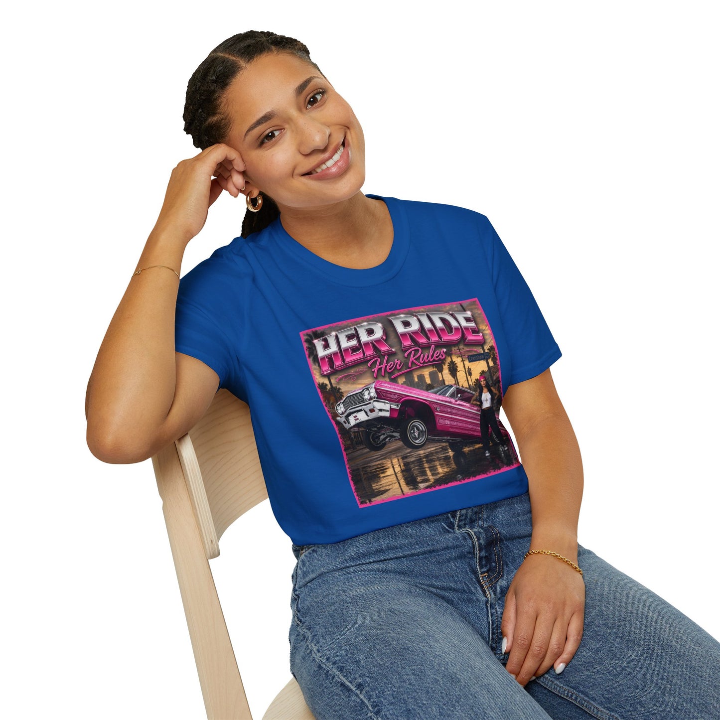 Women Lowrider Shirt, Her Ride Her Rules Tee, Pink Classic Car Graphic Shirt, Car Enthusiast Gift, Retro Auto Tee