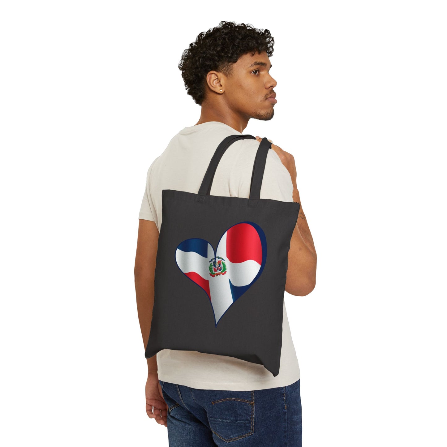 Dominican Republic Flag Heart Tote Bag, Cotton Canvas Grocery Shopping Beach Handbag, Dominican Pride Gift, Patriotic Shoulder Bag