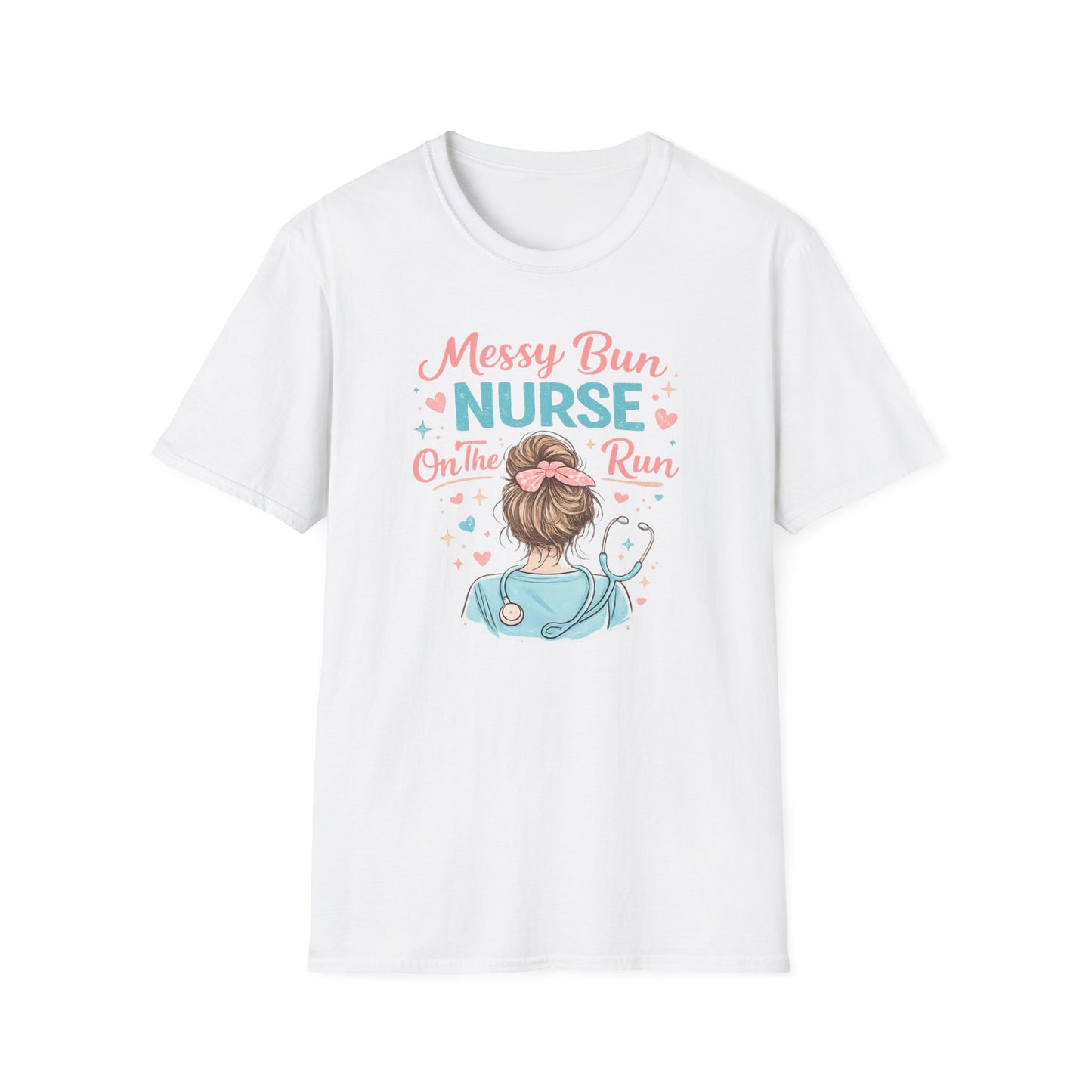 Messy Bun Nurse On The Run Shirt – Cute Nurse T-Shirt for Women – Funny RN CNA Nursing Student Tee – Nurse Gift for Her, Medical Worker Apparel