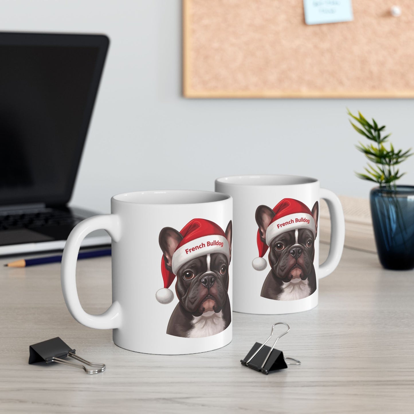 French Bulldog Dog Holiday Portrait Mug – Cute Holiday Coffee Cup, Festive Bulldog Dog Ceramic Mug, Christmas Gift Idea (11oz/15oz)
