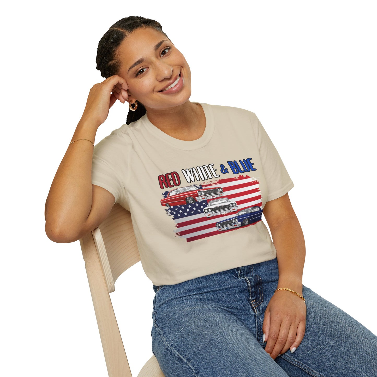 Patriotic Lowrider Shirt, Red White and Blue Car Tee, Classic Car Shirt, 4th of July Car Lover Gift, Unisex Auto Tee