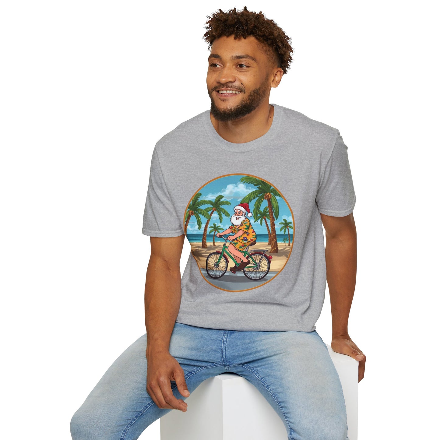Tropical Santa riding a bicycle shirt, Family Christmas Shirts, Christmas T Shirt, Holiday Shirt, Cute Xmas Shirt for the family, Holiday Gift