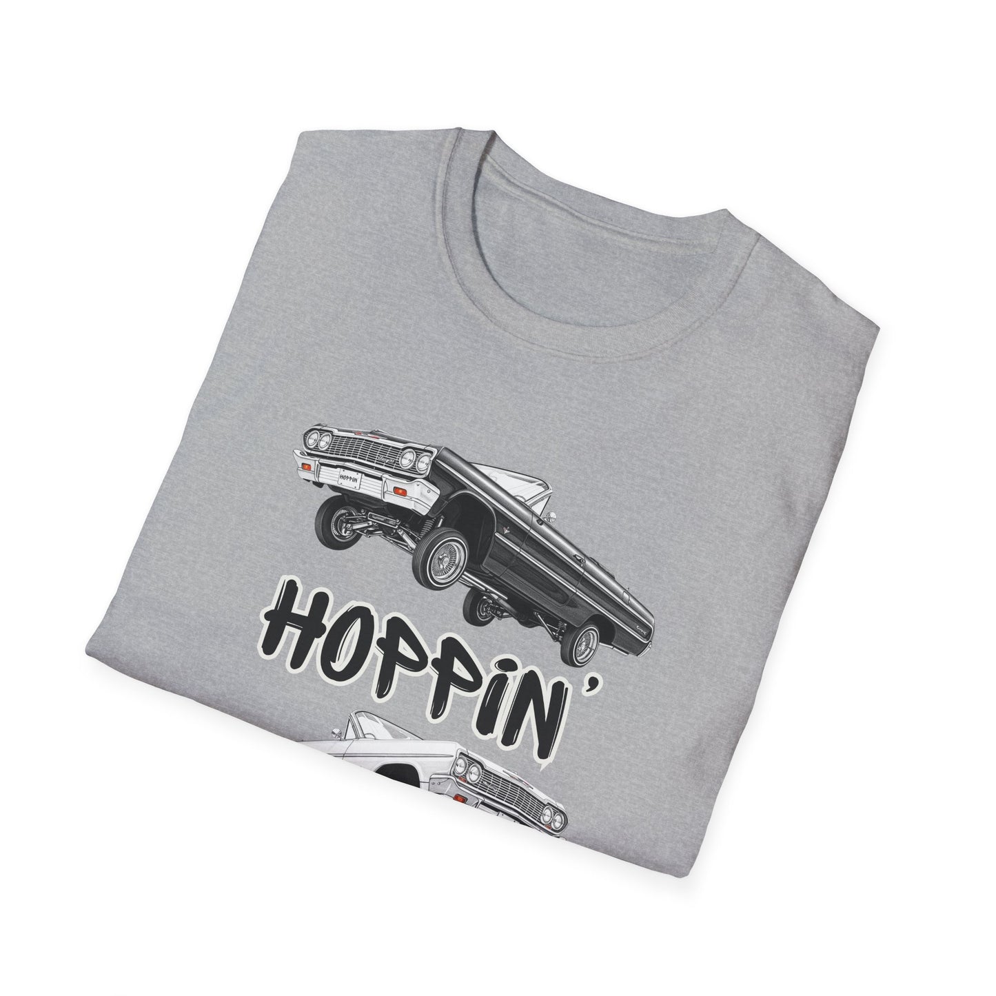 1964 Chevy Impala Hydraulics Lowrider Hoppin' Ink Drawing T-Shirt - Old School Hip Hop Cholo Art Tee Design - Chicano Car Club Graphic Tee