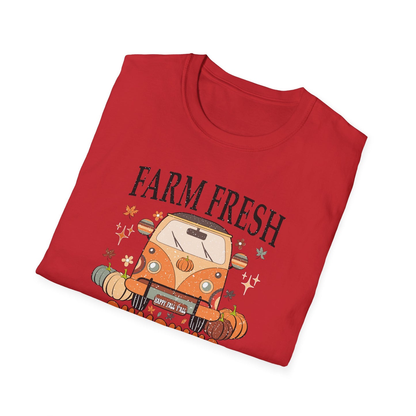 Farm Fresh Pumpkin Happy Fall Yall T-Shirt - Women's Autumn Tee, Thanksgiving Shirt, Pumpkin Thanksgiving Tee, Cozy Fall Tee for Her