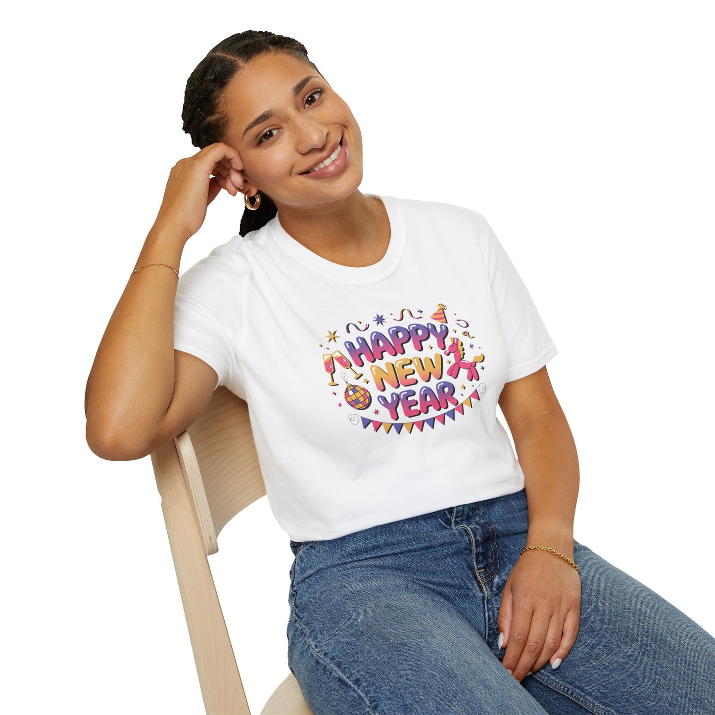 Happy New Year 2026 T-Shirt – Cute Colorful New Year Shirt, Fun Party Celebration Graphic Tee, Balloon Animal & Champagne NYE 2026 Top
