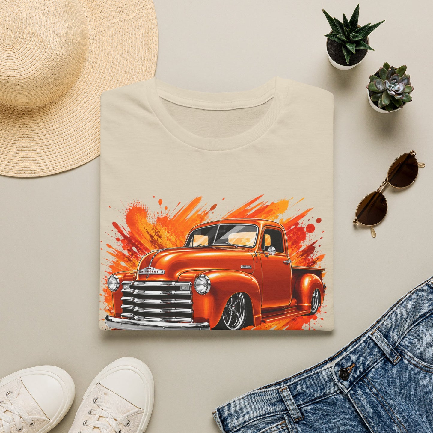 Orange Classic Truck T-Shirt, Vintage Pickup Graphic Tee, Custom Truck Shirt for Car Lovers