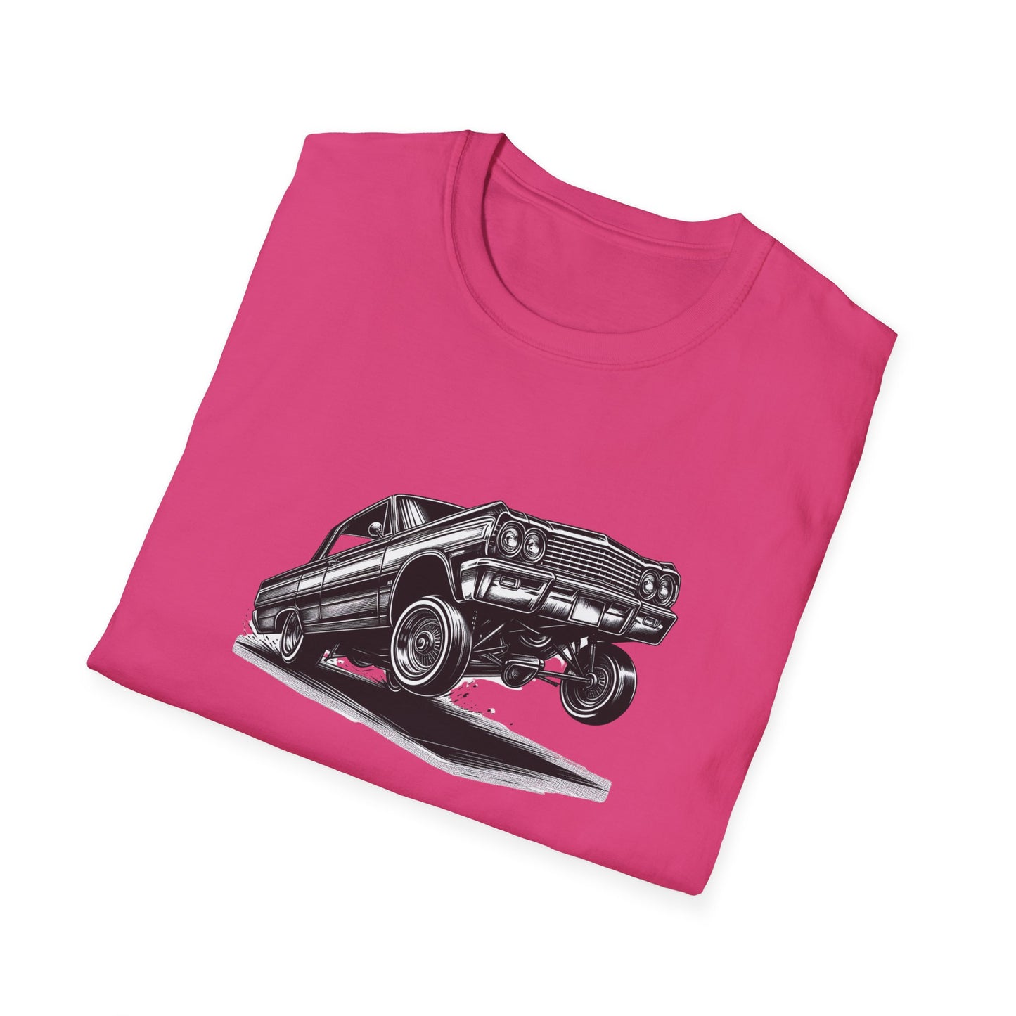 1964 Chevy Impala Hydraulics Lowrider Ink Drawing Graphic T-Shirt - Old School Hip Hop Cholo Art Design - Chicano Car Club Graphic Tee